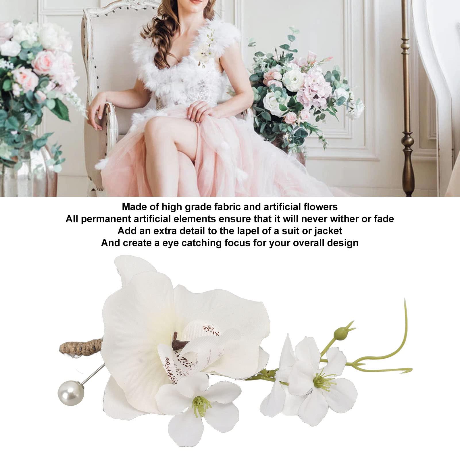 KWQBHW KWQBHW 5 Pcs Groom Boutonniere Wedding Elegant Orchid Boutonniere for Men with Pins Groom and Groomsmen Boutonniere for Wedding Ceremony Anniversary Party(White)