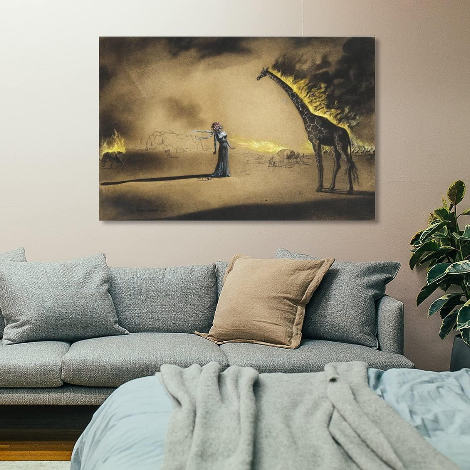 BEBUSH Surrealist Painting The Burning Giraffe Salvador Dali Canvas Prints Wall Art Paintings Canvas Wall Decor Home Decor Living Room Decor Aesthetic 20x30inch(50x75cm) Unframe-Style