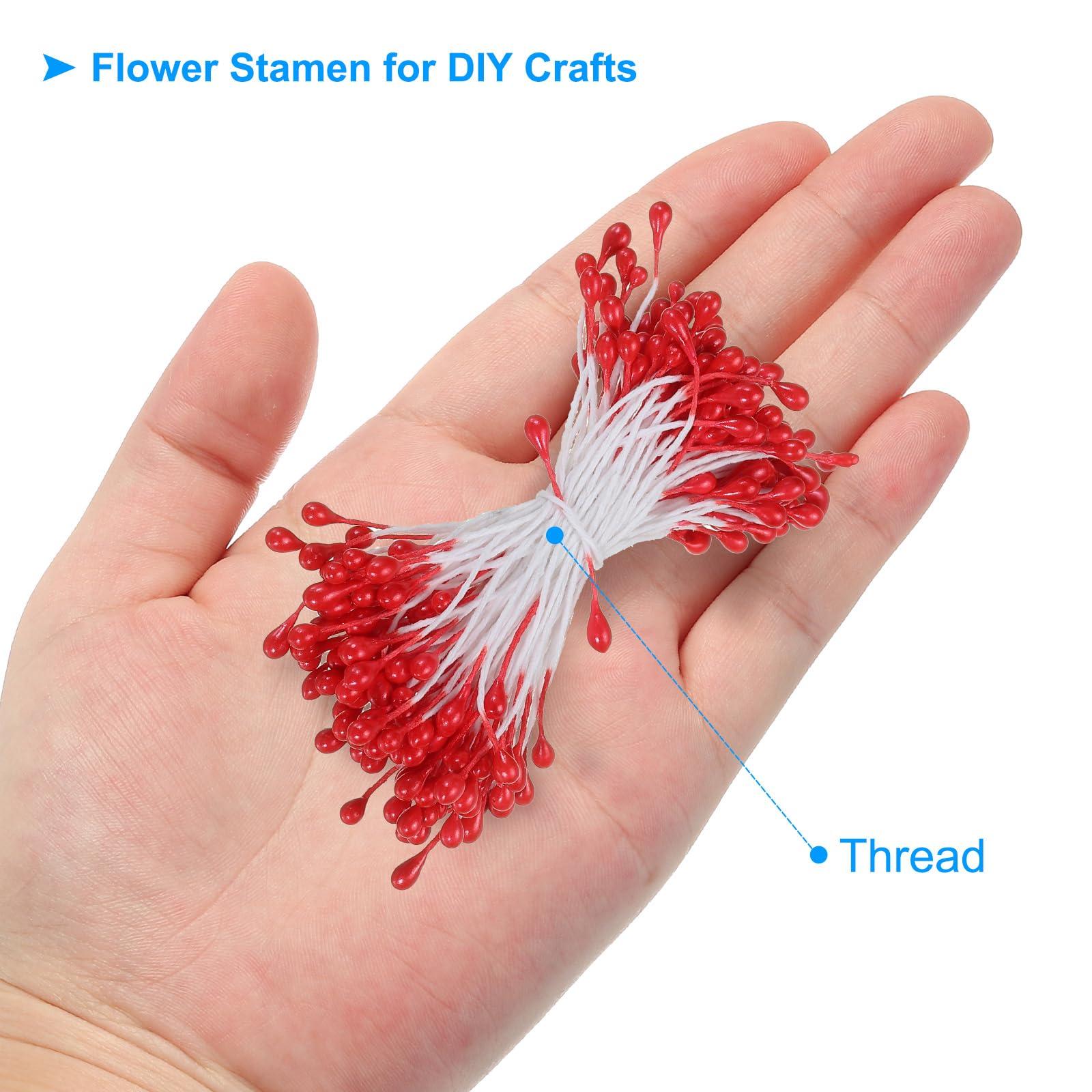 PATIKIL PATIKIL Double Heads Flower Stamen, Artificial Flower Stamen Pistil Hand-Made Pearl Floral Stamen for DIY Christmas Card Wedding Decoration Red