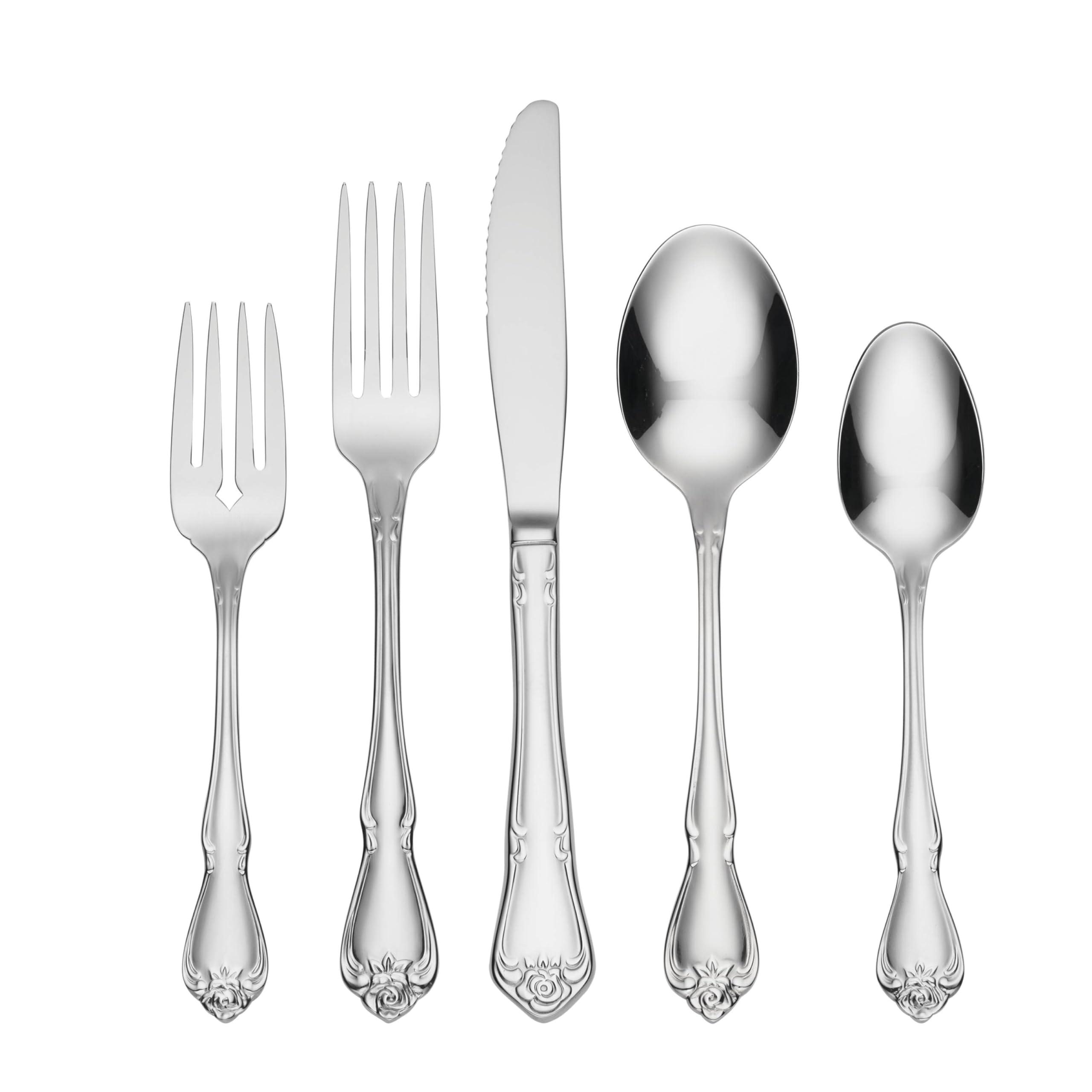 Oneida Oneida True Rose Piece Everyday Flatware Set, 20 Count, Metallic