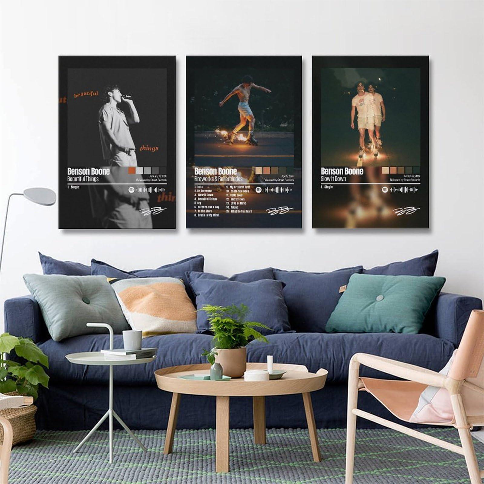 oooac oooac A Set of 3 album canvas posters,Benson Boone Poster Fireworks & Rollerblades Poster, Album Aesthetics 3 Piece Set,16x24IN Canvas Prints Unframed Set of 3