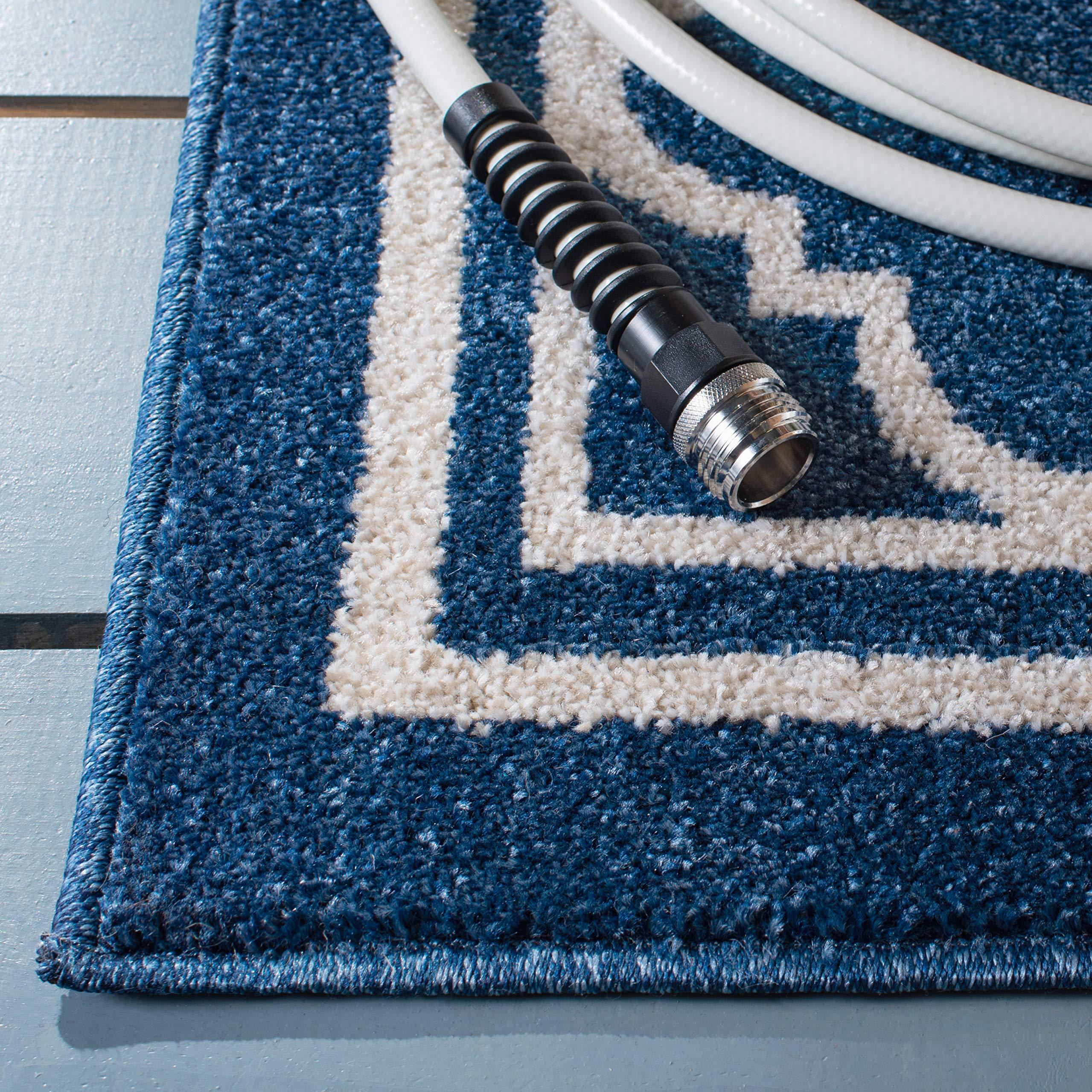 Safavieh SAFAVIEH Amherst Collection 8\' Square Navy/Beige AMT422P Moroccan Trellis Non-Shedding Living Room Bedroom Area Rug