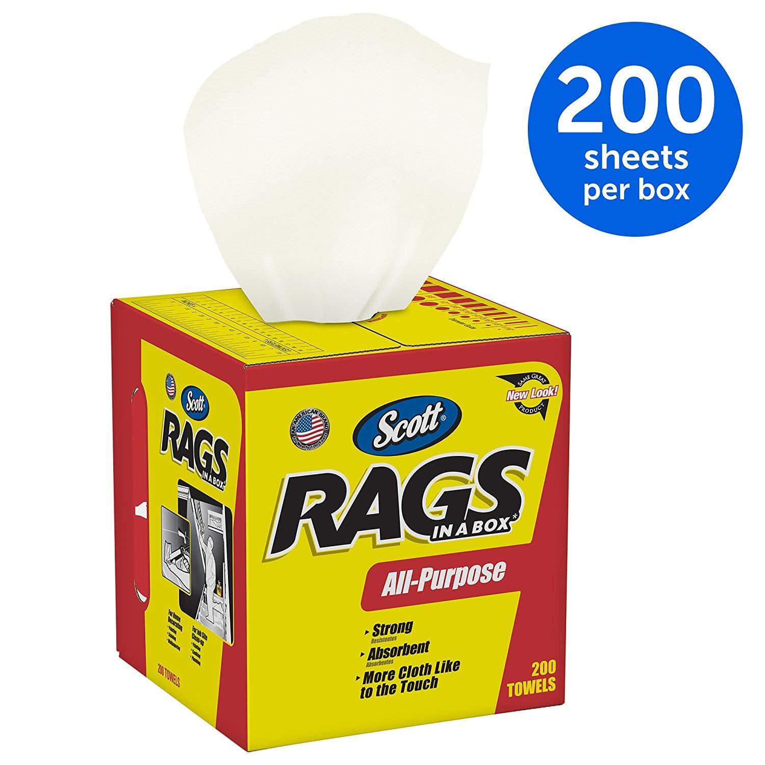 Scott Scott Rags in A Box 75260, White, 200 Shop Towels/Box, 8 Boxes/Case,3 Pack