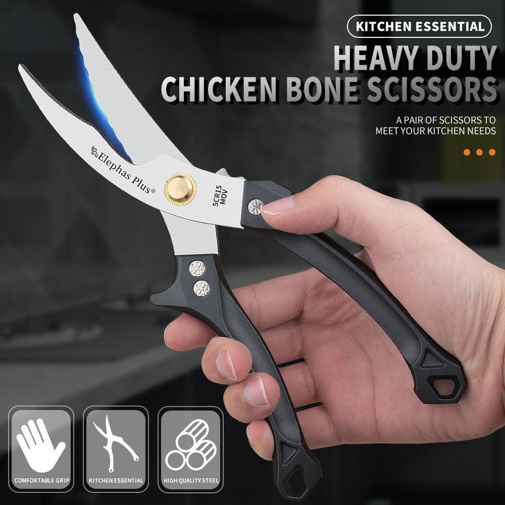 ELephas PLus Stainless Heavy Duty Scissors,Kitchen Shears Heavy Duty Poultry Shears and Cutting Food Tools Kitchen Scissors for Chicken,Meat,Fish(Black)