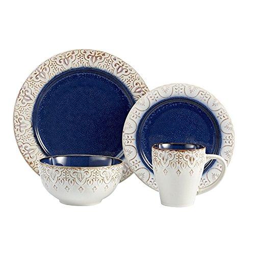 American Atelier American Atelier Round Dinnerware Sets | Blue Kitchen Plates, Bowls, and Mugs | 16 Piece Stoneware Granada Collection | Dishwasher & Microwave Safe | Service for 4