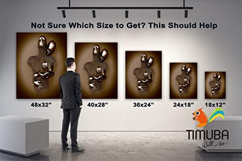 TIMUBA 3D Wall Art - Silver Gold Hugging Couple Wall Design, 3D Effect Love Metallic Art Print on Canvas for Bedroom Wall Decor, Modern Abstract Kissing Framed Art Pictures for Valentine's Gift 28x40 Inches