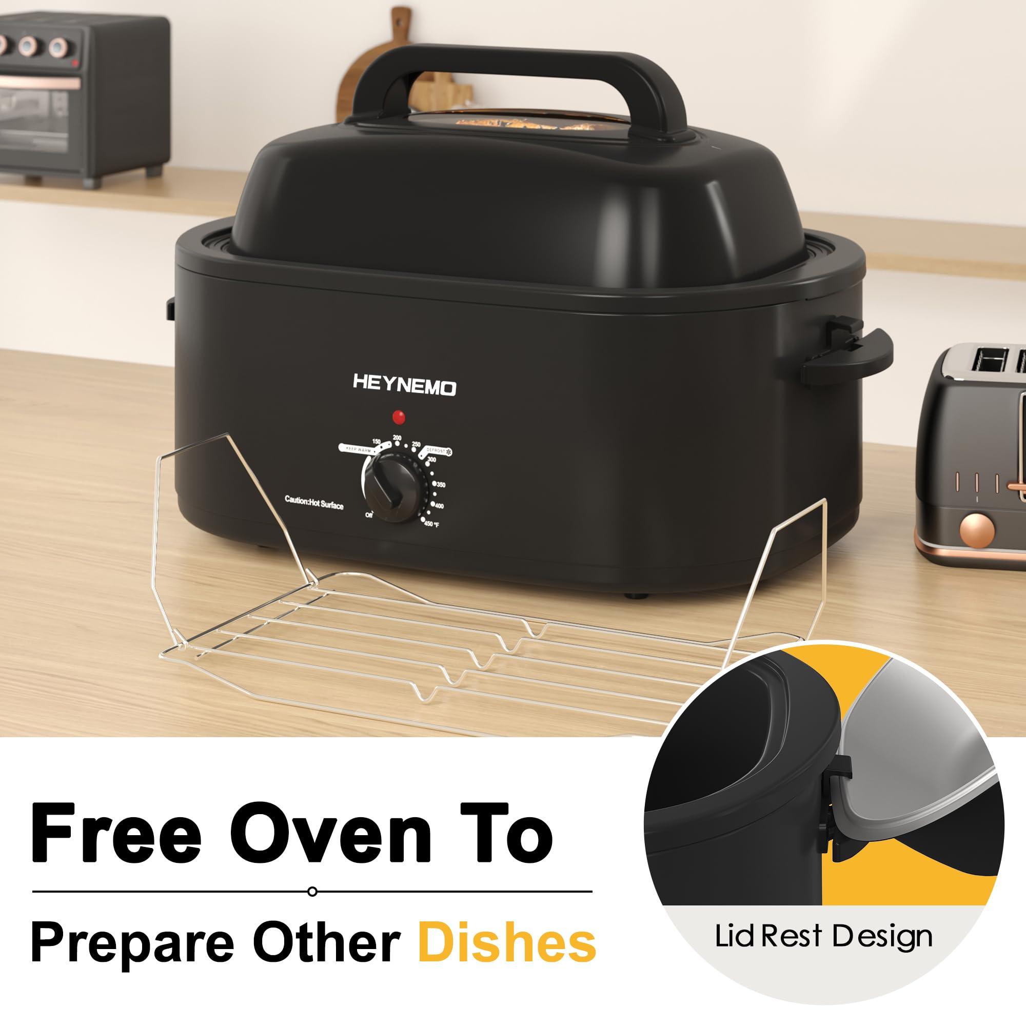 Kiss the Water 24 Quart Electric Roaster Oven with Visible & Self-Basting Lid, Large Turkey Roaster with Defrost Warm Function, Adjustable Temperature, Removable Pan Rack, Stainless Steel