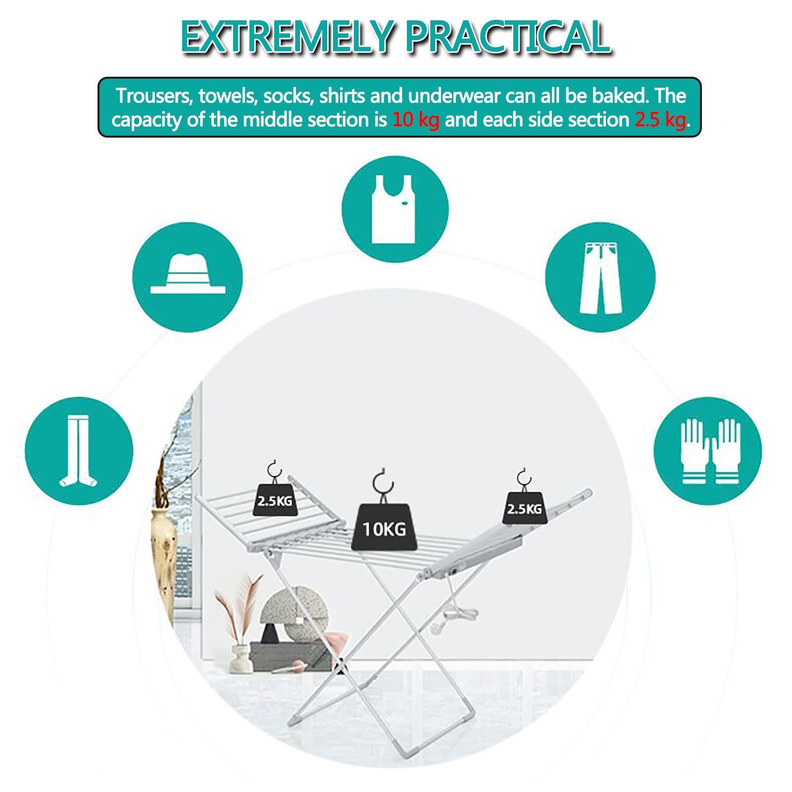 GWWGWW Heated Clothes Airer, Portable Clothes Drying Rack, Heated Airers Clothes Indoor Electric, Folding Heated Clothes Dryer, Energy Efficient Laundry Drying Rack