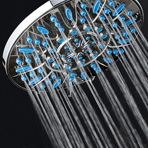 AquaDance AquaDance 7-inch 6-Setting Rainfall Showerhead with Anti-Microbial Microban Protection from Mold, Mildew, and Bacteria - Clog-Free Wave Blue Jets, Chrome Finish
