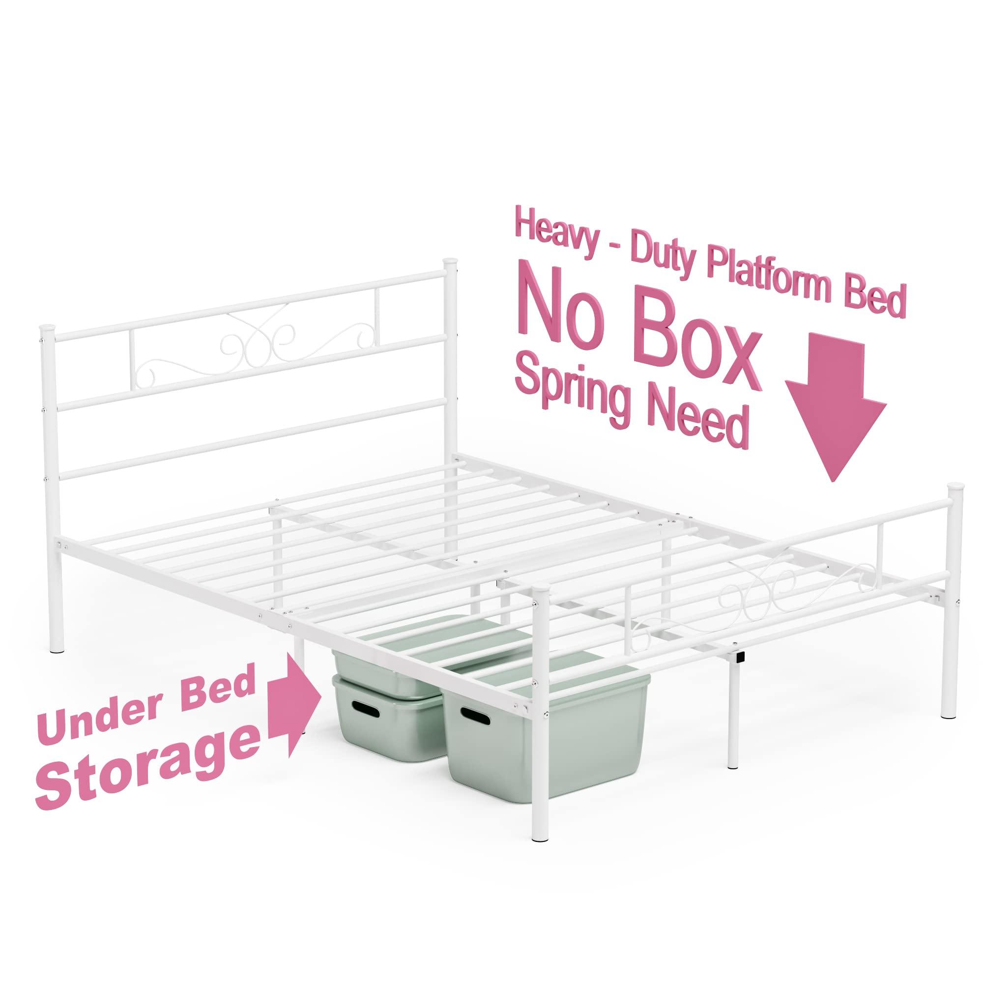 Weehom Weehom Metal Platform Bed Frame Queen Size Mattress Foundation Mattress Foundation Heavy Duty Bed Steel Slat Support Easy Assemble for Kids Adults, White