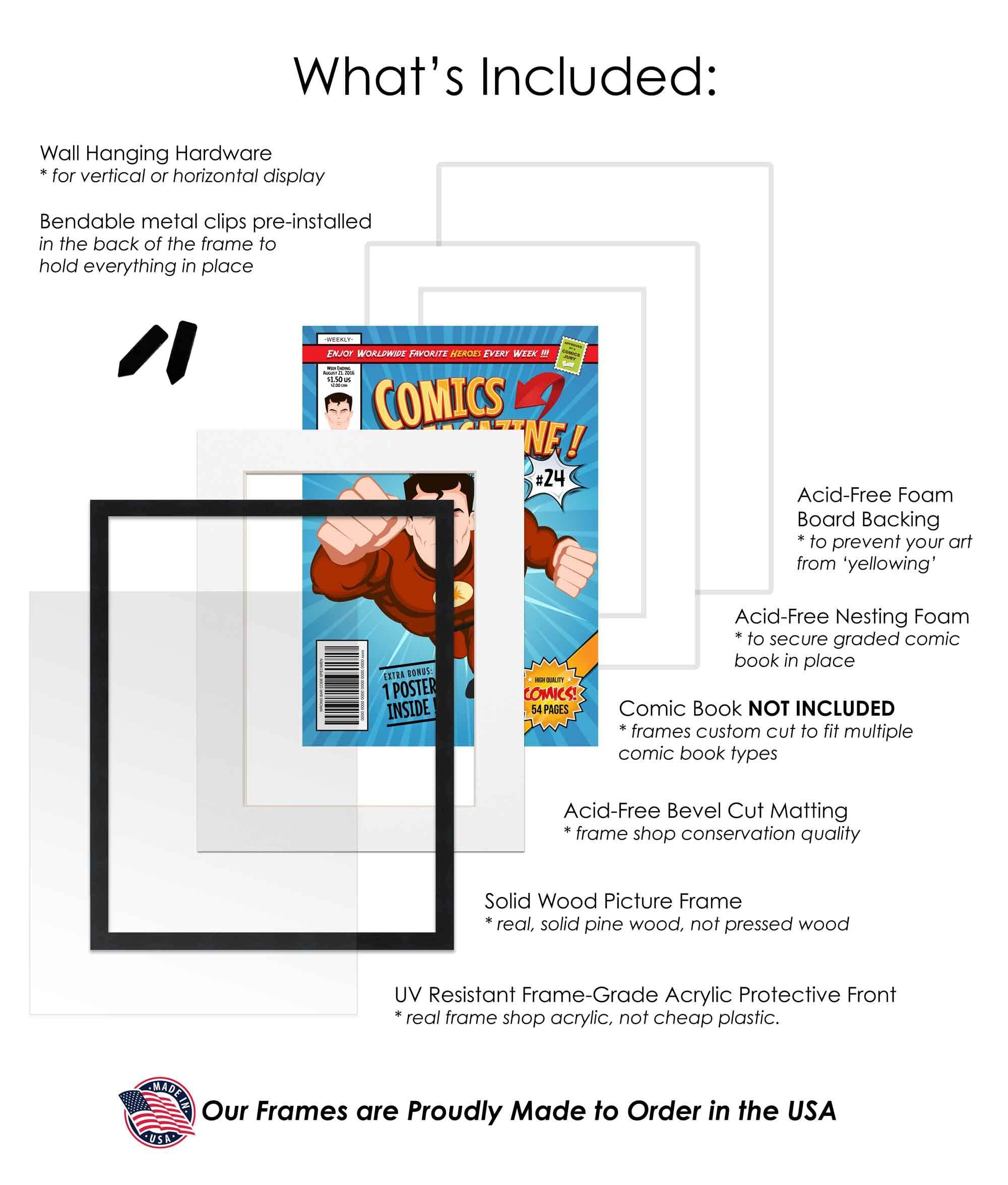 Poster Palooza Poster Palooza Comic Book Frame Wall Display with Mat for 12 Bronze Age Comics Published Between 1970 and 1985 - Black Comic Frame for 7.25x10.5 Comics