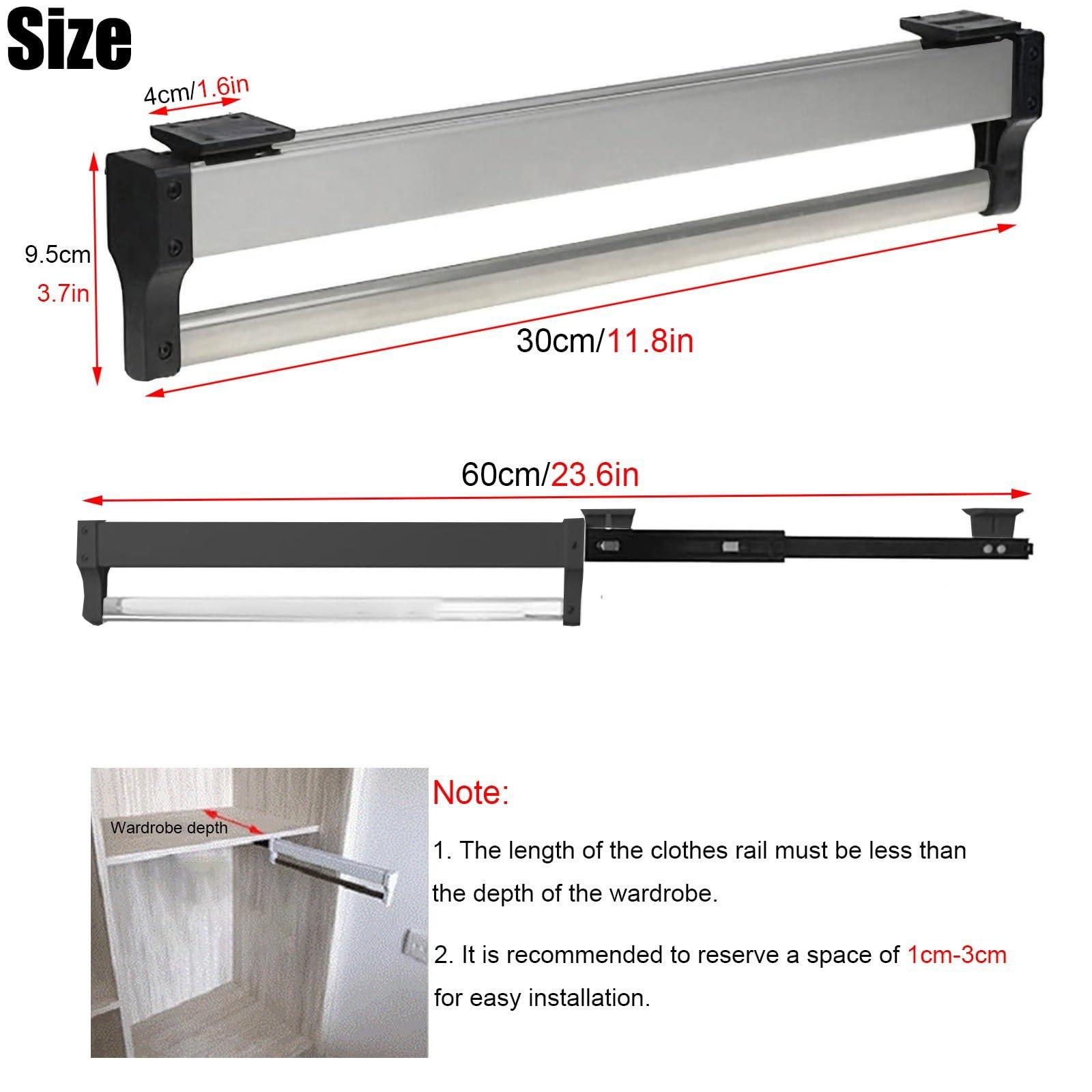 GONCBKVN Stainless Steel Pull Out Clothes Hanger Rail for Closet, Adjustable Heavy Duty Clothes Storage Hanger Rod, for Pants Coats (Color : Black, Size : 30cm/11.8in)