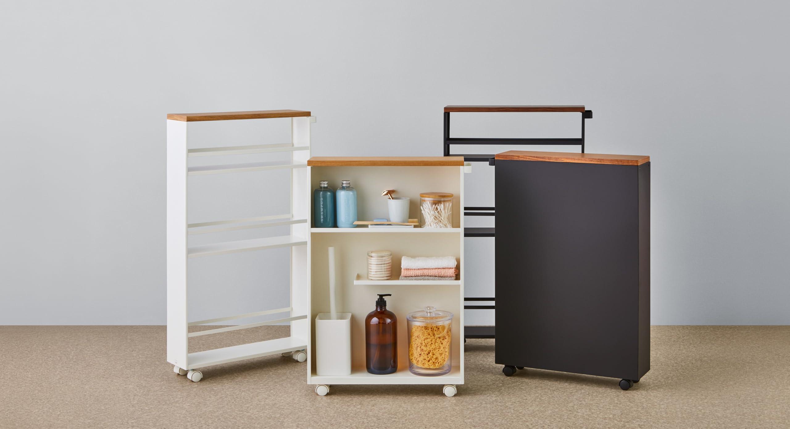 YAMAZAKI Yamazaki Home Rolling Slim Bathroom Utility Cart with Handle - Storage Shelf Narrow Organizer Rack Steel One Size White