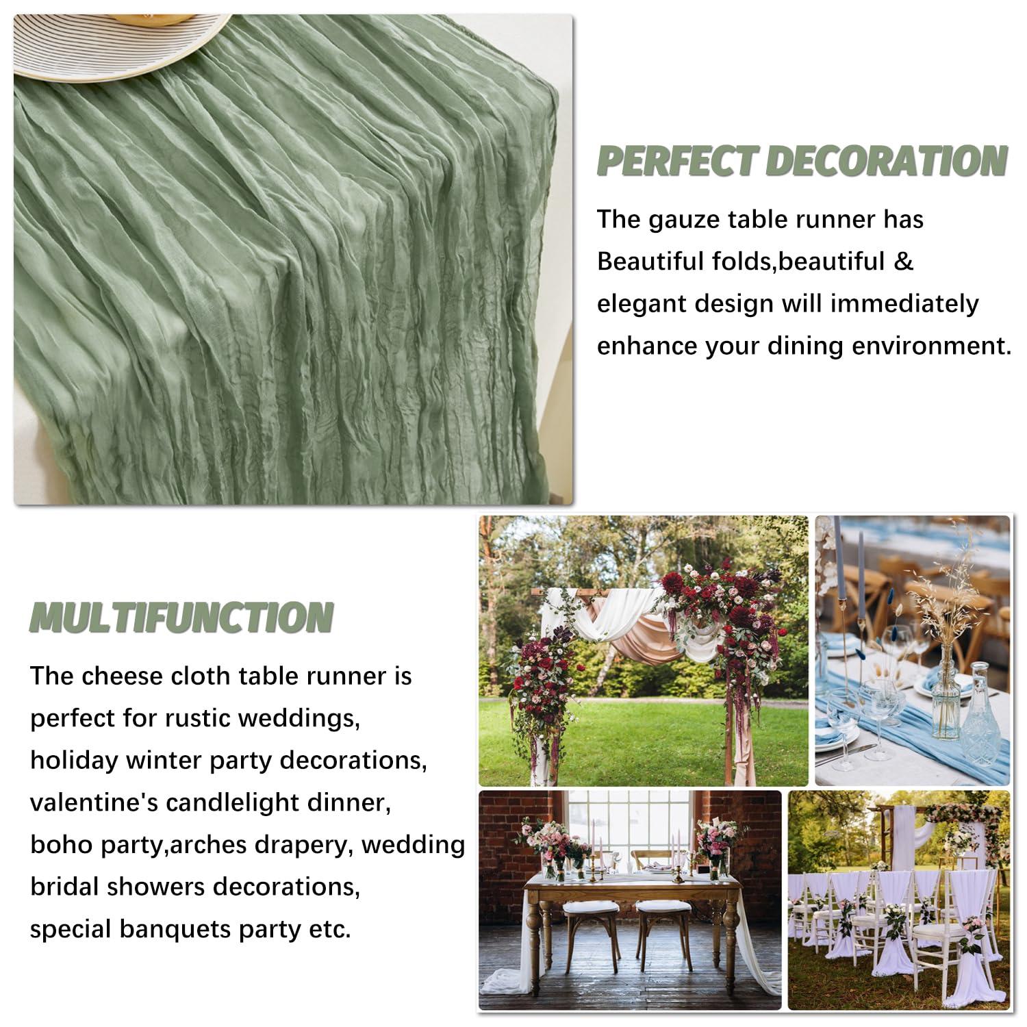 Nialnant Nialnant Sage Green Cheesecloth Table Runner 10 Ft, Sage Green Gauze Table Runner, Boho Table Runner for Party Wedding Baby Shower Holiday Decor Green Table Runner 120 Inches Long