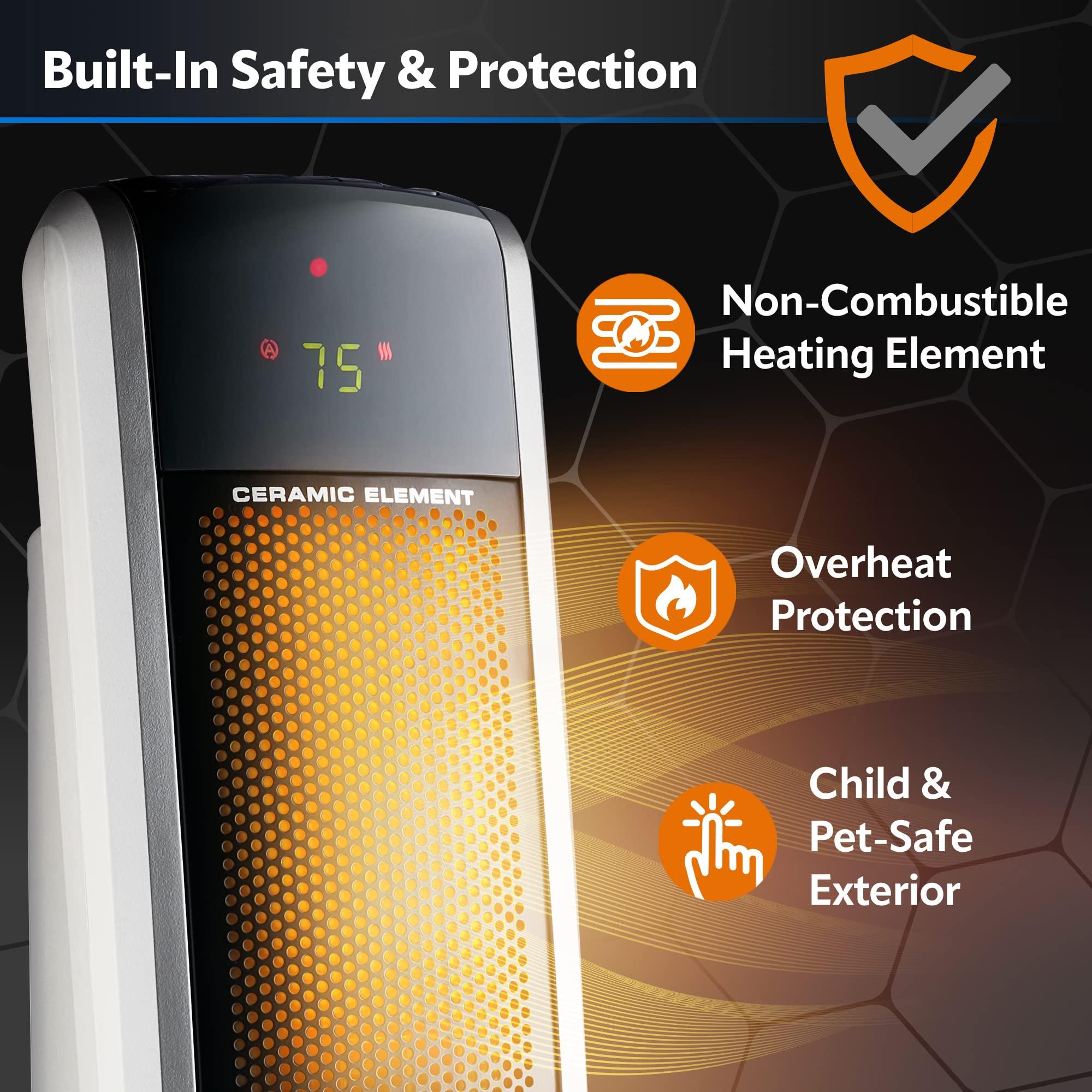 Lasko Lasko Oscillating Digital Ceramic Tower Heater for Large Rooms, with Adjustable Thermostat, Timer and Remote Control, 29 Inches, 1500W, Black, 5586