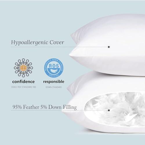 puredown puredown Feather Throw Pillow Inserts 22 x 22 (Pack of 2, White), Big Throw Pillows for Floor, Couch, Bed, Machine Washable