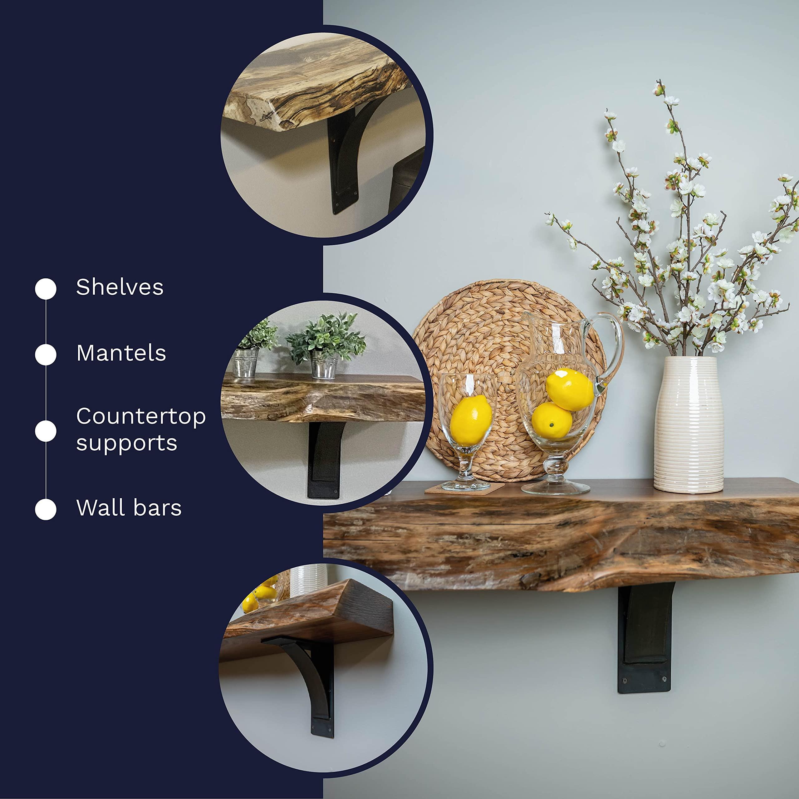 Rustic Red Door Co. RRD Steel Heavy Duty Shelf Brackets (2 Pack) - Triangle Support Floating Shelf Bracket Strong Shelf Brackets - DIY Rustic Shelving Brackets for Modern Rustic Decor (5\"x8\"x2.5\", Black Texture)