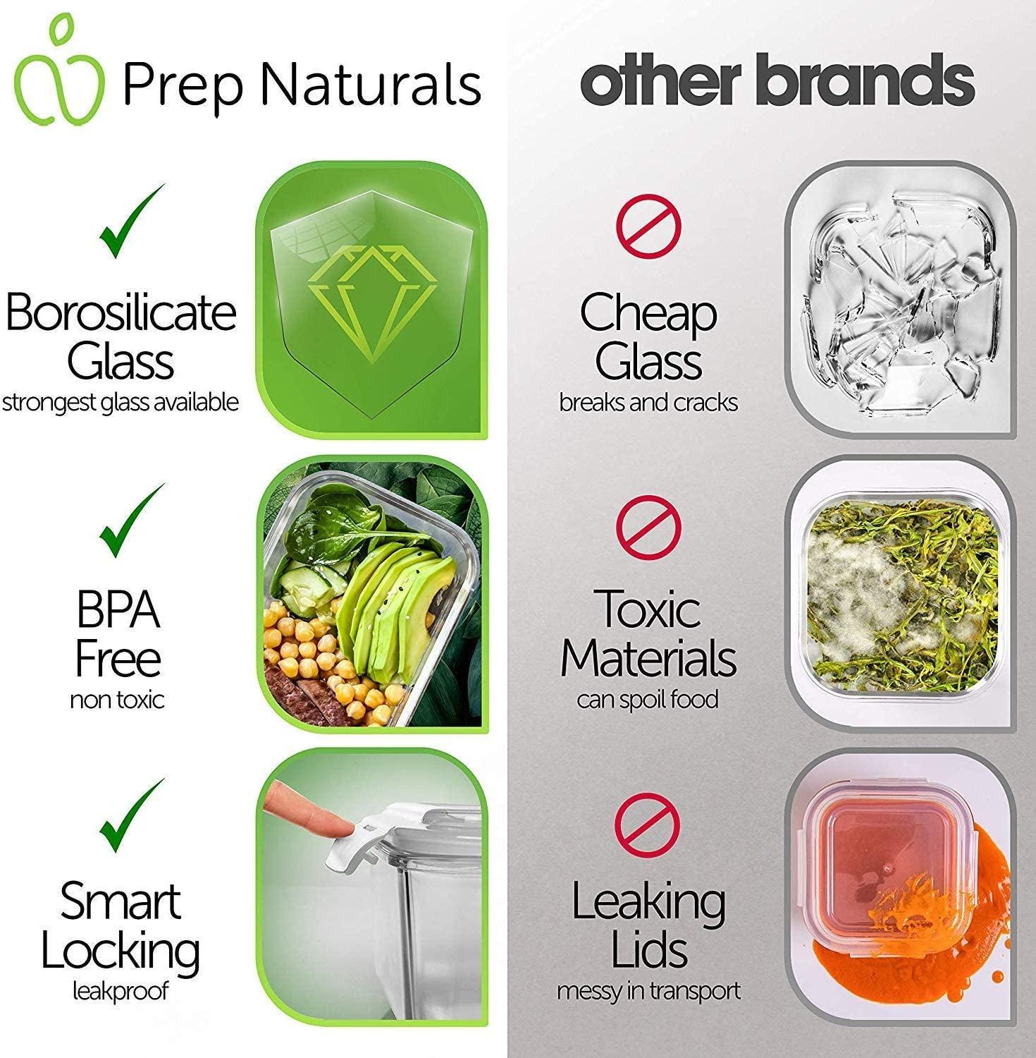 PrepNaturals PrepNaturals 5 Pack 30 Oz Glass Meal Prep Containers - Dishwasher Microwave Freezer Oven Safe - Glass Storage Containers with Lids (Multi-Compartment)