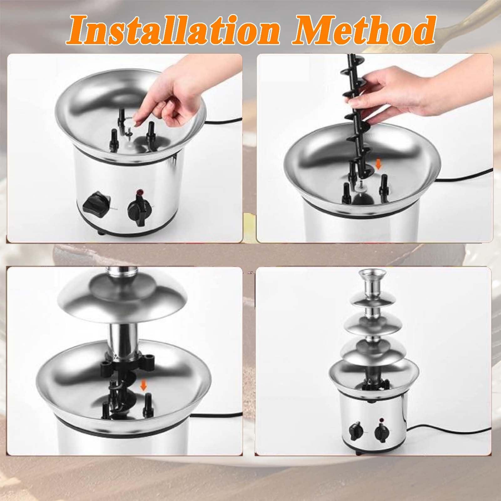 YSUEFIJO YSUEFIJO Mini Chocolate Fondue Fountain, Hot Chocolate Fondue Tower, Stainless Steel Cascading Fondue, Electric Melting Warming Machine, Whisper Quiet Motor, for Birthday Party, Buffet