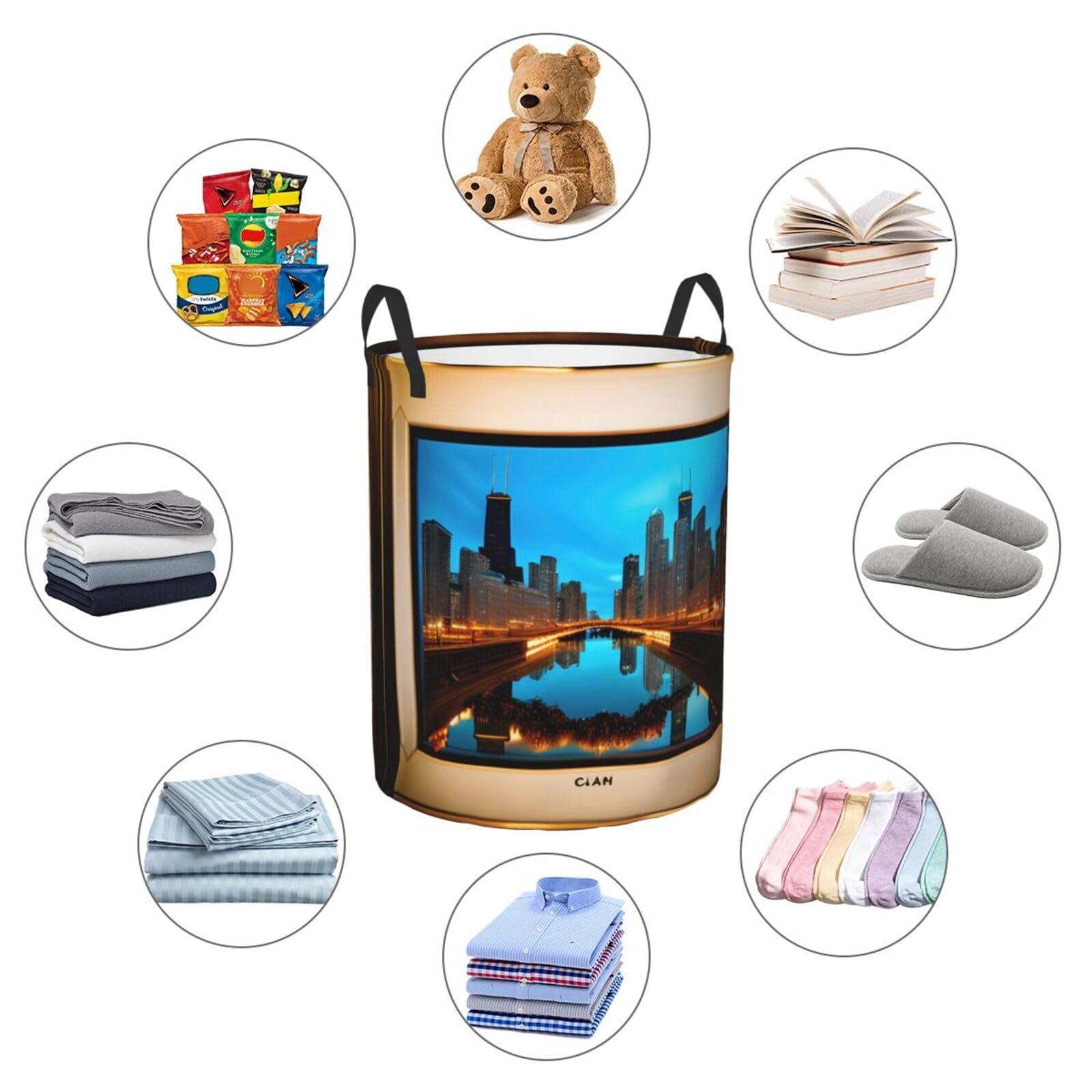 CarXs Chicago Reflected Stylish Circular Hamper - Waterproof Oxford Fabric Laundry Hamper, Suitable For Various Storage