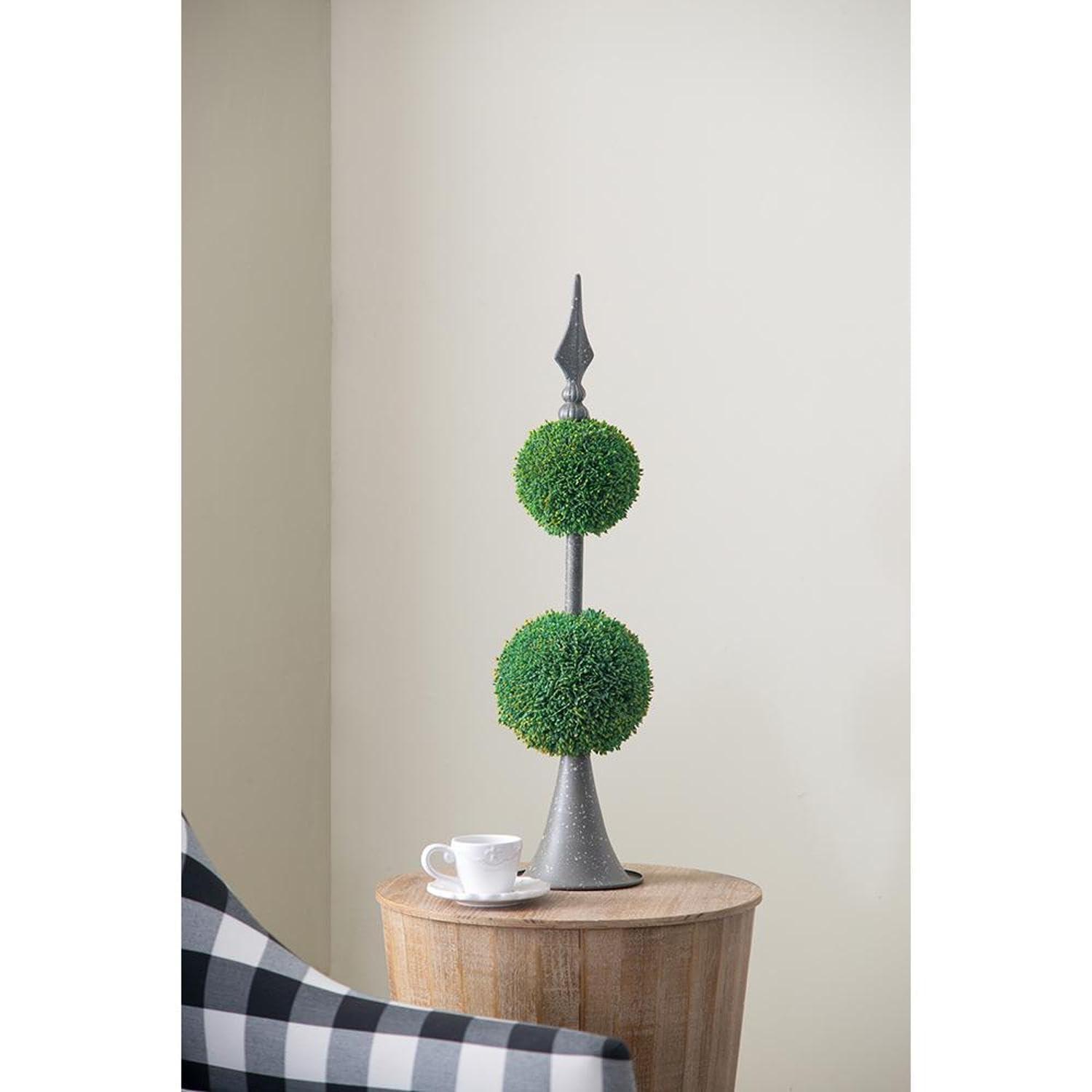 T2 CONCEPT T2 CONCEPT 26 Tall Artificial Two Tiered Boxwood Topiary on Artistic Metal Spire, Faux Greenery, Home Decor Botanical Accent, for Living Room, Entryway, Porch
