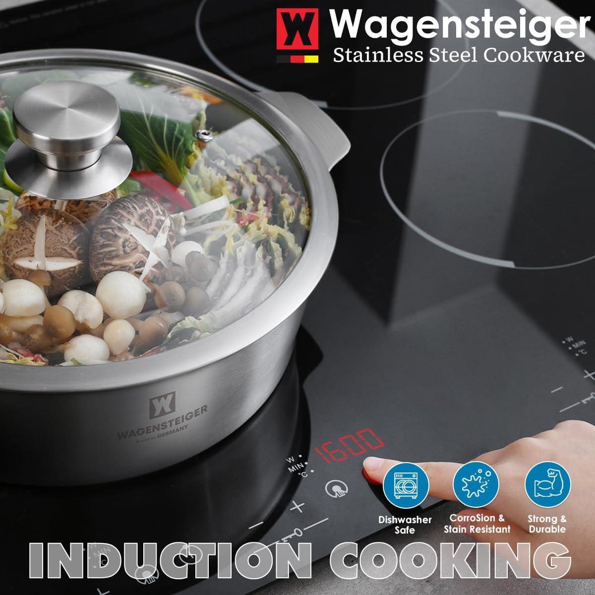 WAGENSTEIGER WAGENSTEIGER 4.18Quarts Stainless Steel Saut pan Casserole Pot with Tempered Glass Lid, Stock Pot, 3-Ply Construction with Aluminum Core, Stylish Design, Brushed Finish