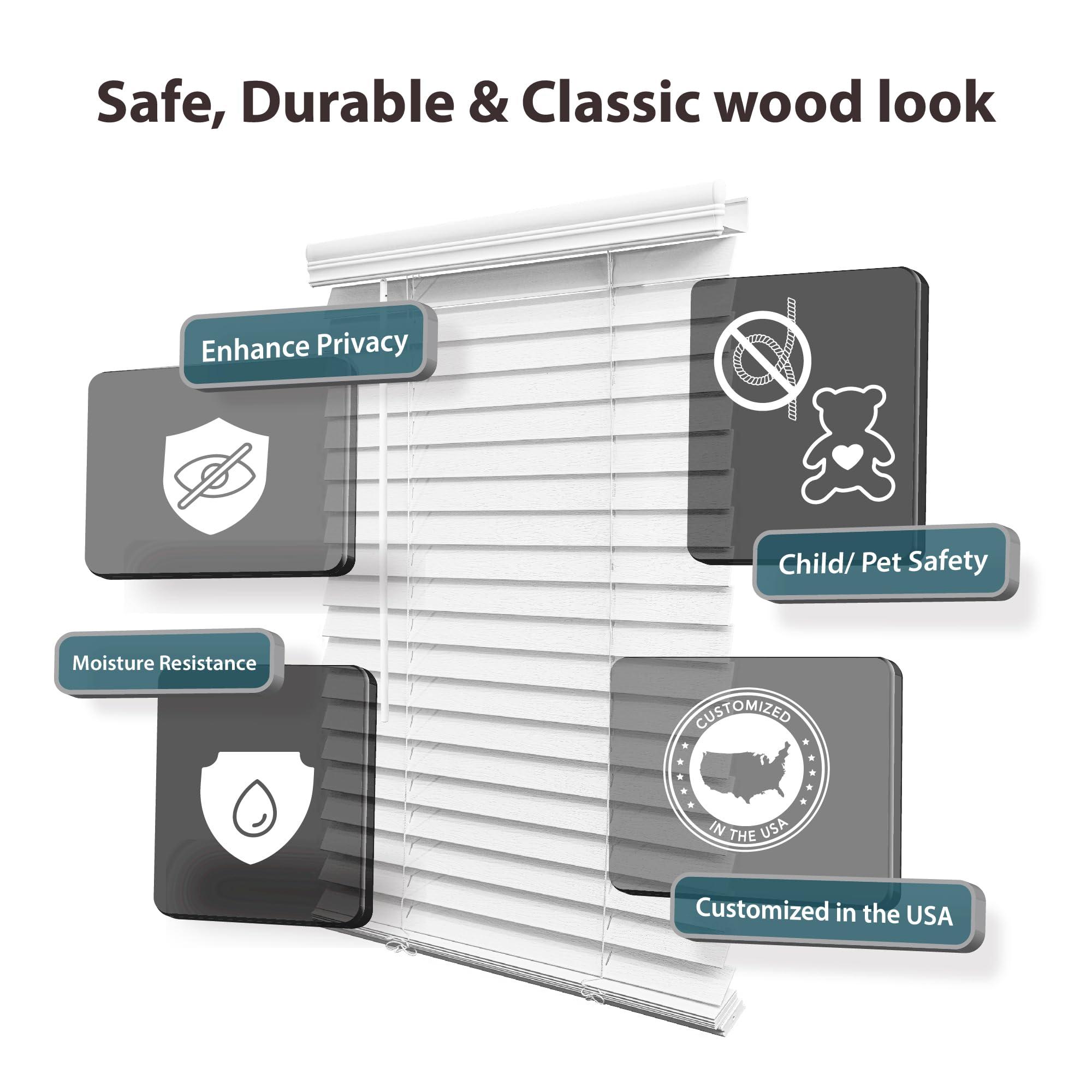 DEZ FURNISHINGS DEZ FURNISHINGS Cordless 2" Faux Wood Blind, 24.5" W x 72" H, White