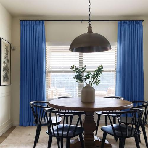 TWOPAGES TWOPAGES Linen Textured Room Darkening Curtain 72 Inches Long, Royal Blue Pinch Pleated Window Curtain Drape Panel for Patio Door Dining Room Kids Room, 1 Panel