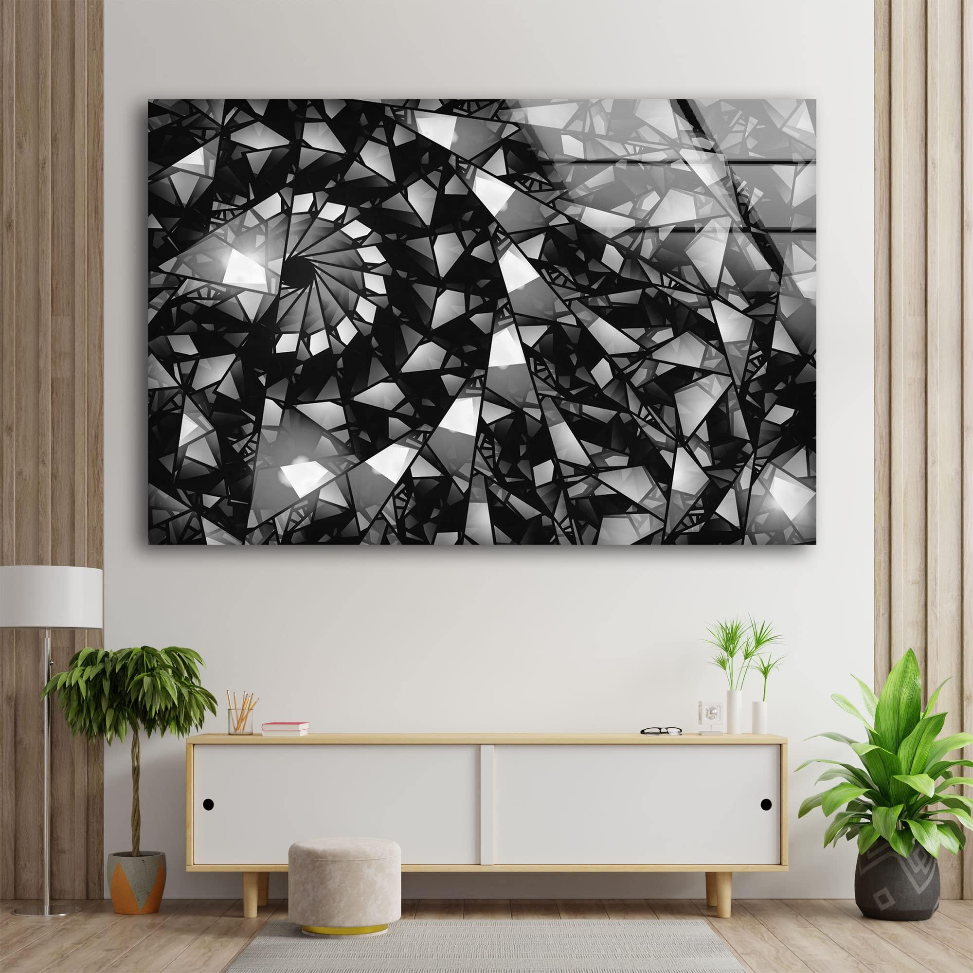 My Photostation.com Myphotostation Black and White Abstract Tempered Glass Wall Art 43Wx27H\'\' Abstract Wall Art Geometric Art Decor Glass Printing Large Wall Art for Living Room Tempered Glass Panel Stained Wall Decor