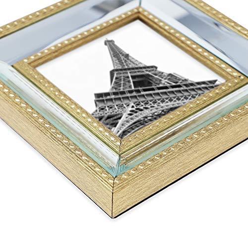Isaac Jacobs International Isaac Jacobs 5x7 Gold Mirror Bead Picture Frame - Classic Mirrored Frame with Dotted Border Made for Wall Display, Tabletop, Photo Gallery and Wall Art (5x7, Gold)