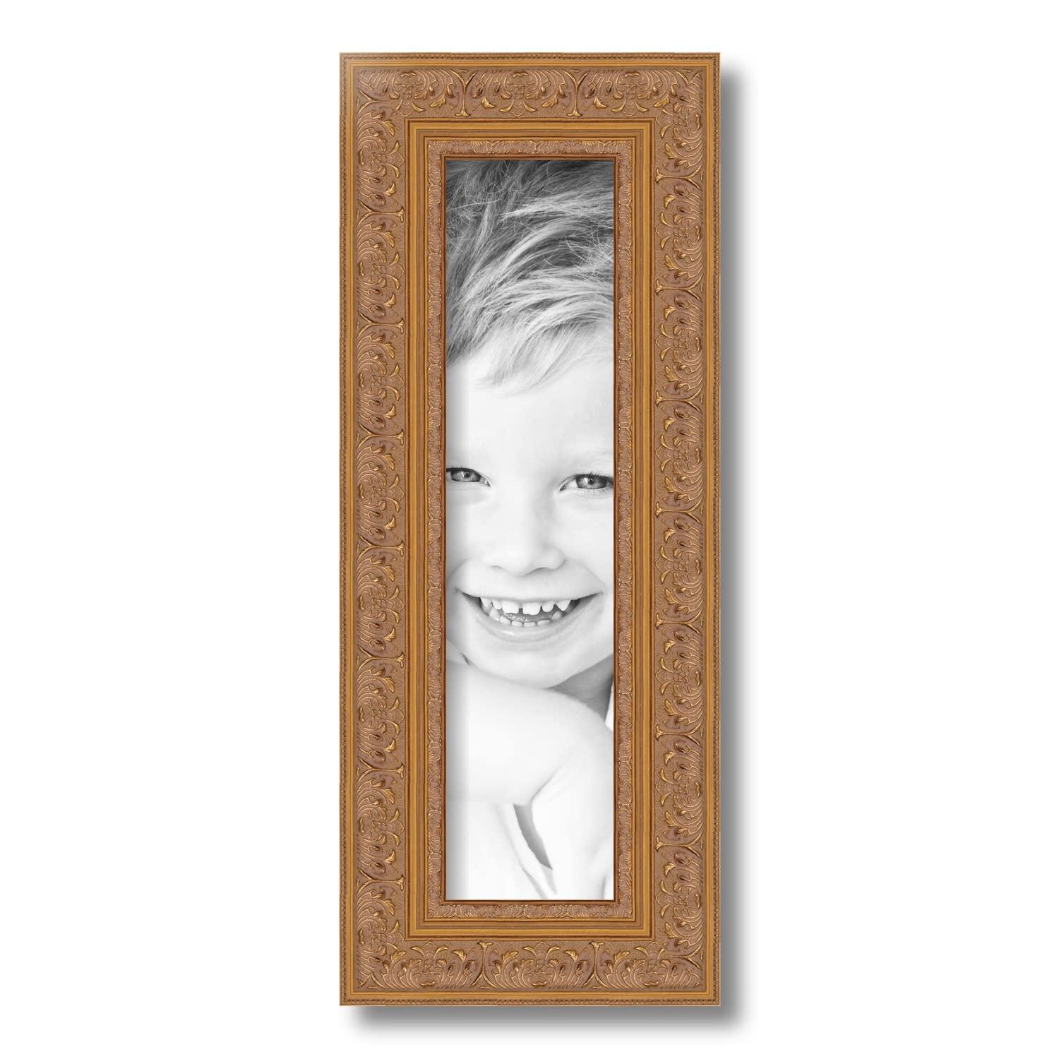 ArtToFrames ArtToFrames 4x16 Inch Multi Picture Frame, This 2.25 Inch Custom Wood Poster Frame is Wide Gold with Green Tones - Comes with Regular Glass and Corrugated Backing (2WOMOM78998-4x16)