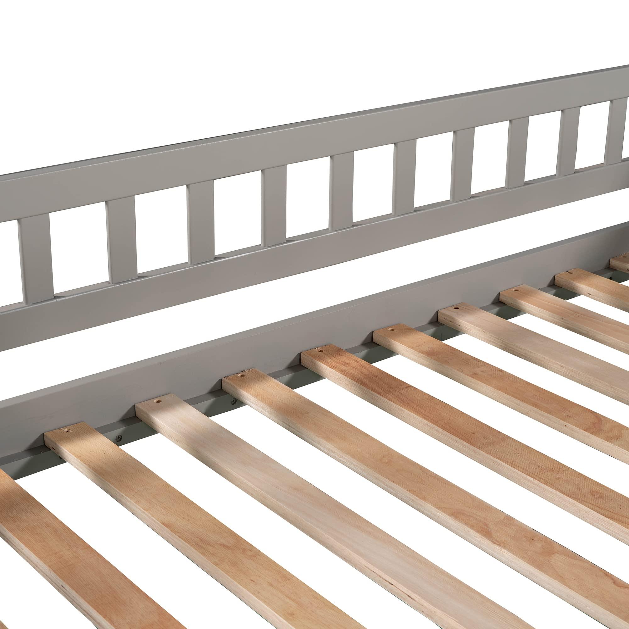 JIVOIT JIVOIT Low Bunk Bed with Two Drawers and Storage Staircase, Twin Over Twin Bunk Bed with Convertible Ladder and Slide, Wooden Stairway Bunk Bed Frame for Kids Teens Boys Girls (Gray+Stairway GZ)