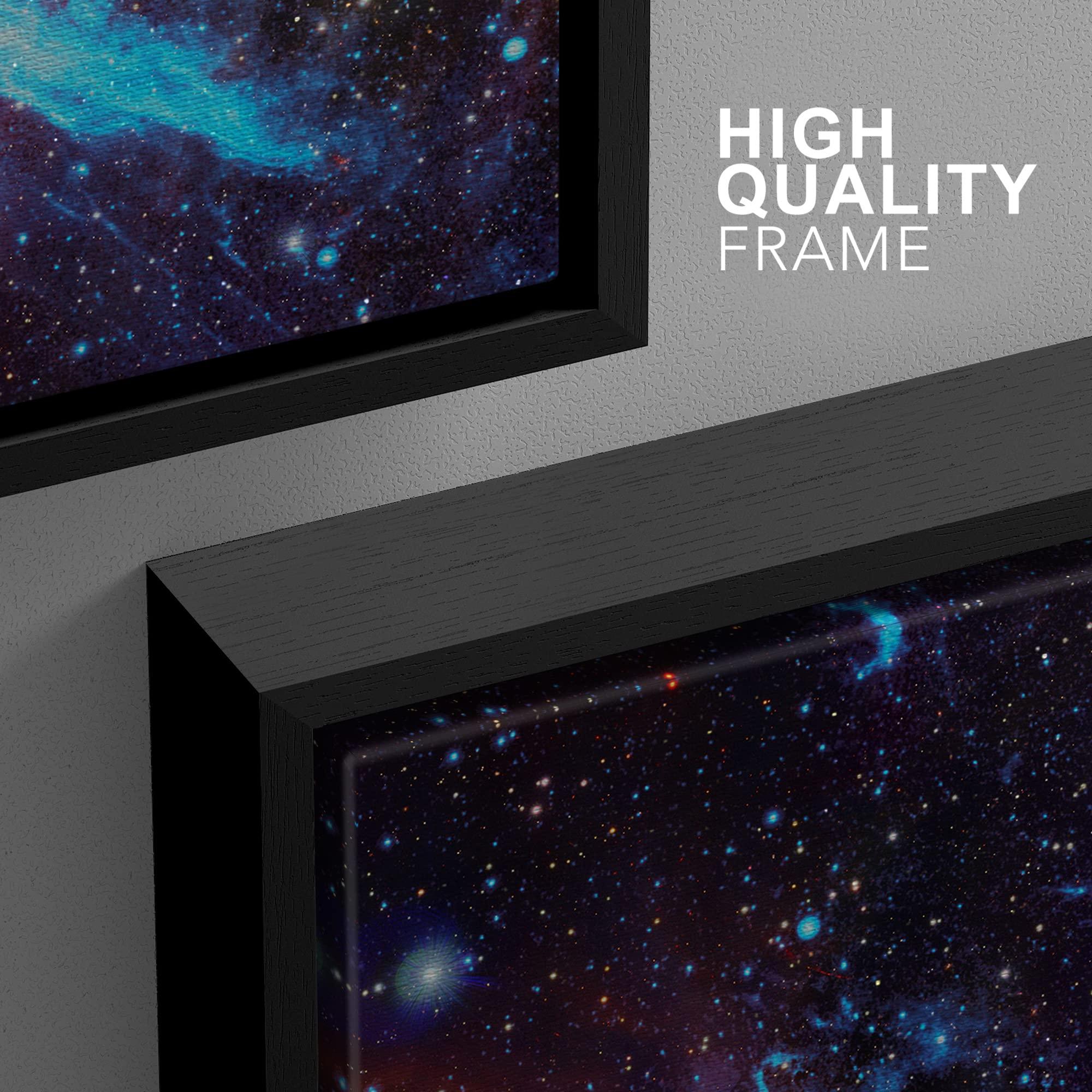 wall26 wall26 Framed Canvas Print Wall Art Set Blue Planet Galaxy Eclipse Astronomy & Space Nature Digital Art Sci-Fi & Fantasy Decorative Landscape for Living Room, Bedroom, Office - 24\"x36\"x3 BLACK