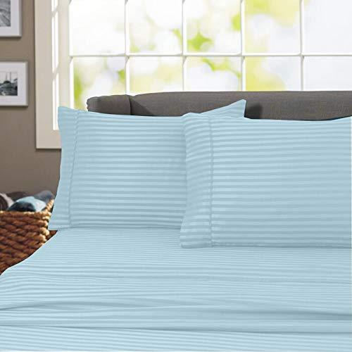 Olivialinen Twin XL Sheets for College - Egyptian Cotton Twin Extra Long Bed Sheet Set - 400 TC Twin Long Bedding for Dorm Bed- Fully Elastic Fitted Sheets Fits upto 15\" Deep Mattress, Light Blue Stripe