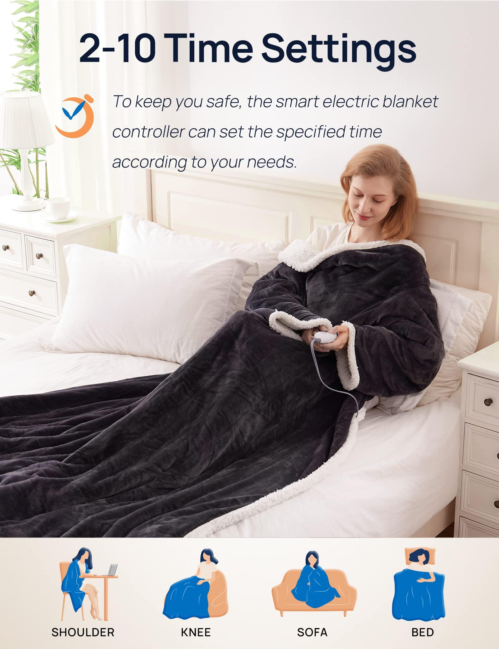 Westinghouse Westinghouse Electric Snuggle Throw Blankets with Foot Pocket, Wearable Heated Blanket with Sleeves, 6 Heating Levels & 2 to 10 Hours Heating Time Settings, 50 * 70\"+18\", Grey