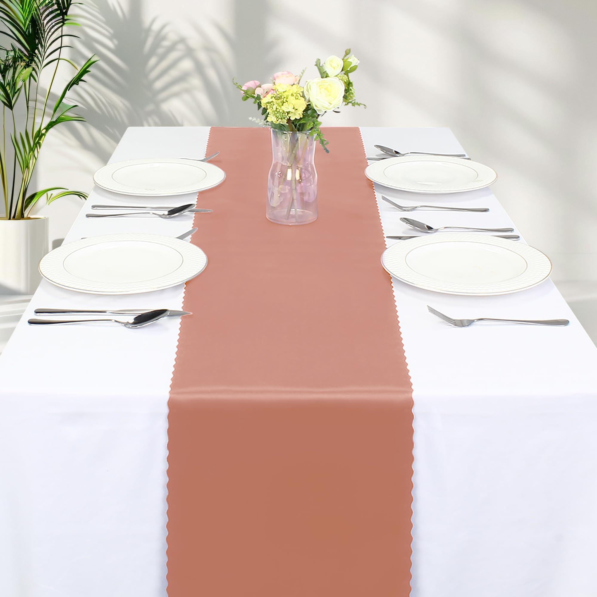VACVELT VACVELT 6 Pack Satin Table Runners 12 x 72 Inches Long, Rose Gold Table Runners Wedding Table Runner Decorations, Bright Smooth Table Runners for Birthday Party Banquet Graduation Engagements