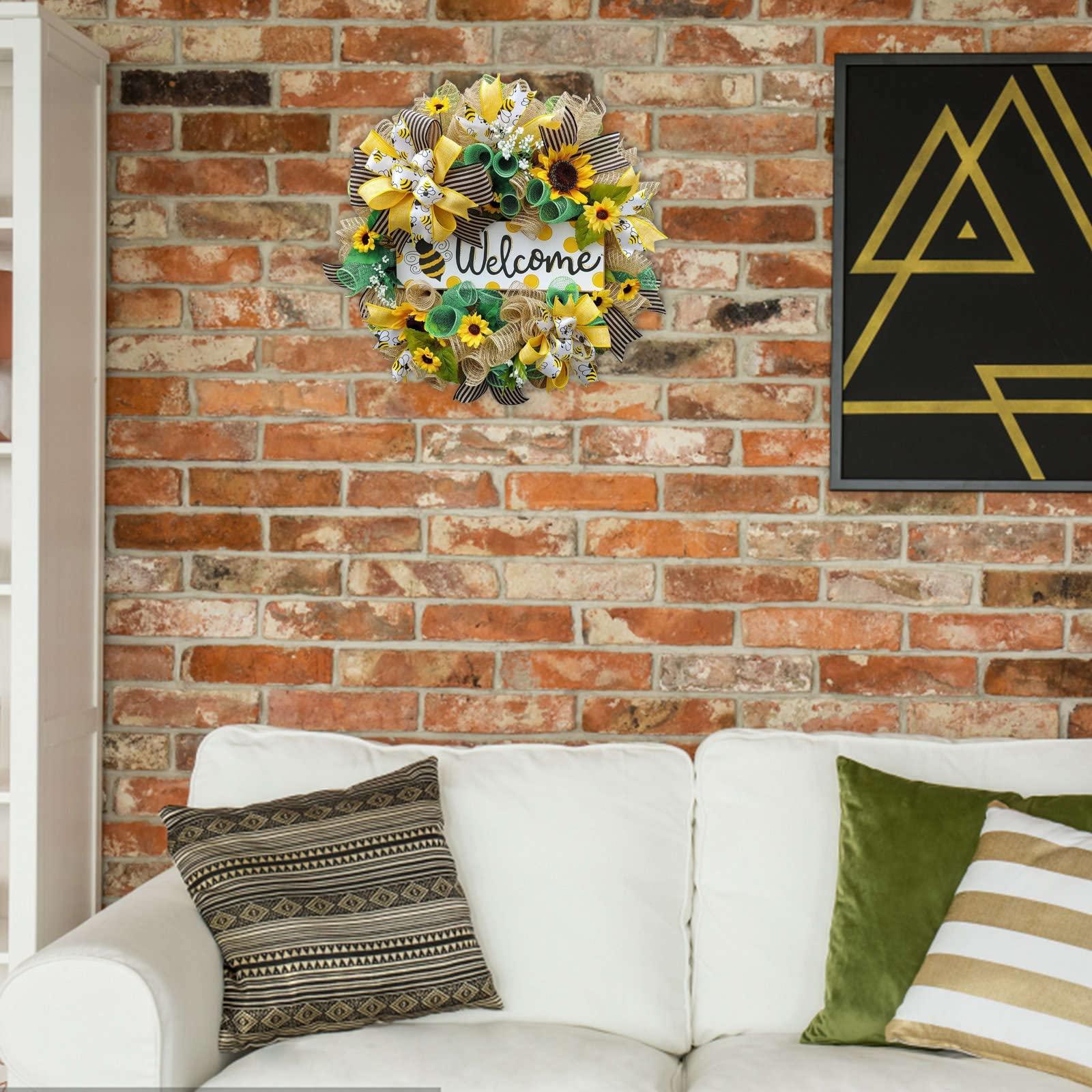 Generic Generic Sunflower Wreath Summer Wreaths for Front Door, Sunflower Wreath Reef Sunflowers Holiday Outdoor Ornaments Butterfly Party Home Pansy Garland Bumble Bee All Seasons, Yellow