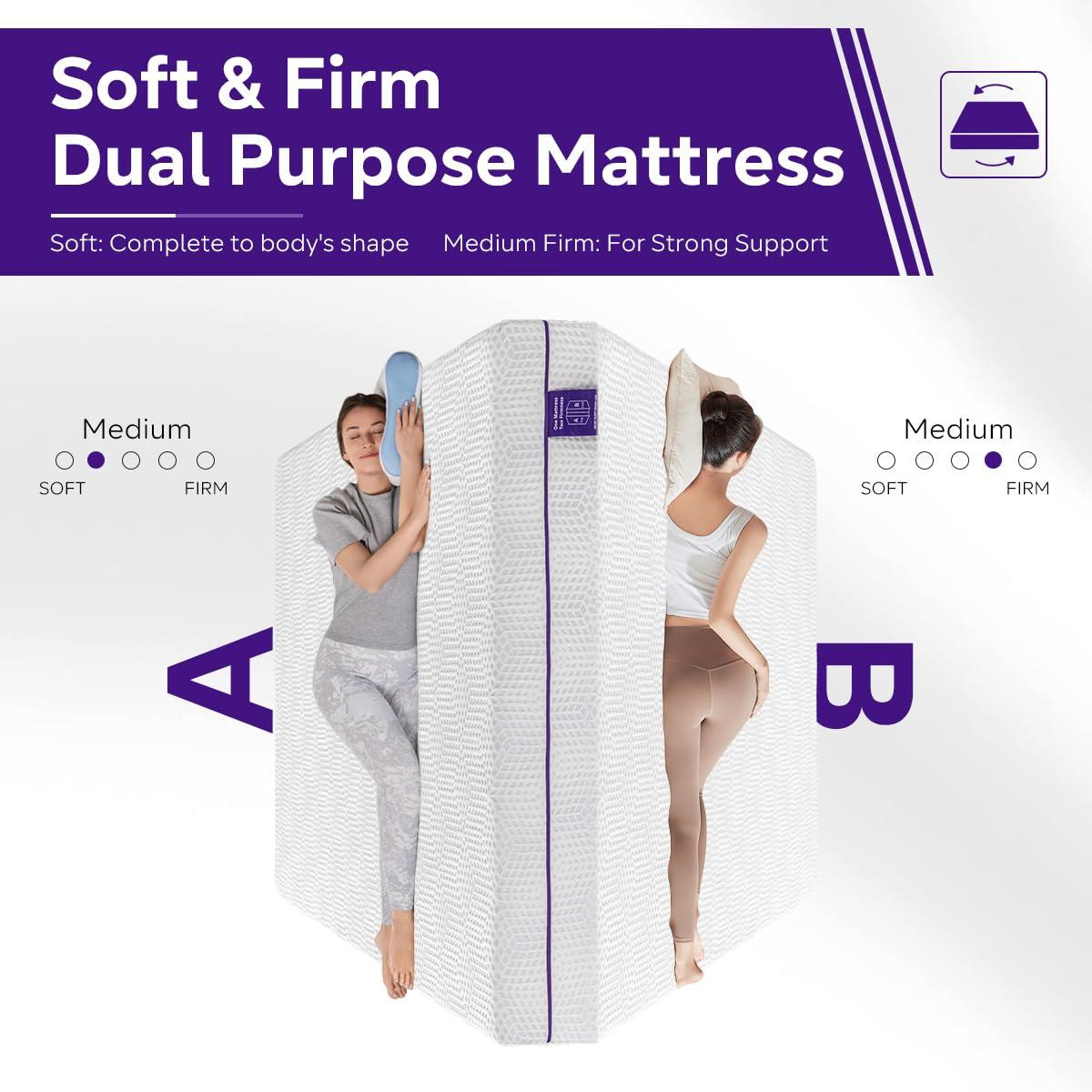 Tripie Tripie Twin Mattress 10 Inch, Gel Soft & Firm Dual Sides Flippable Mattress for Bamboo-Charcoal Memory Foam Mattress, Lavender Sleep Aid Mattress for Relieve Pressure, Bed in a Box