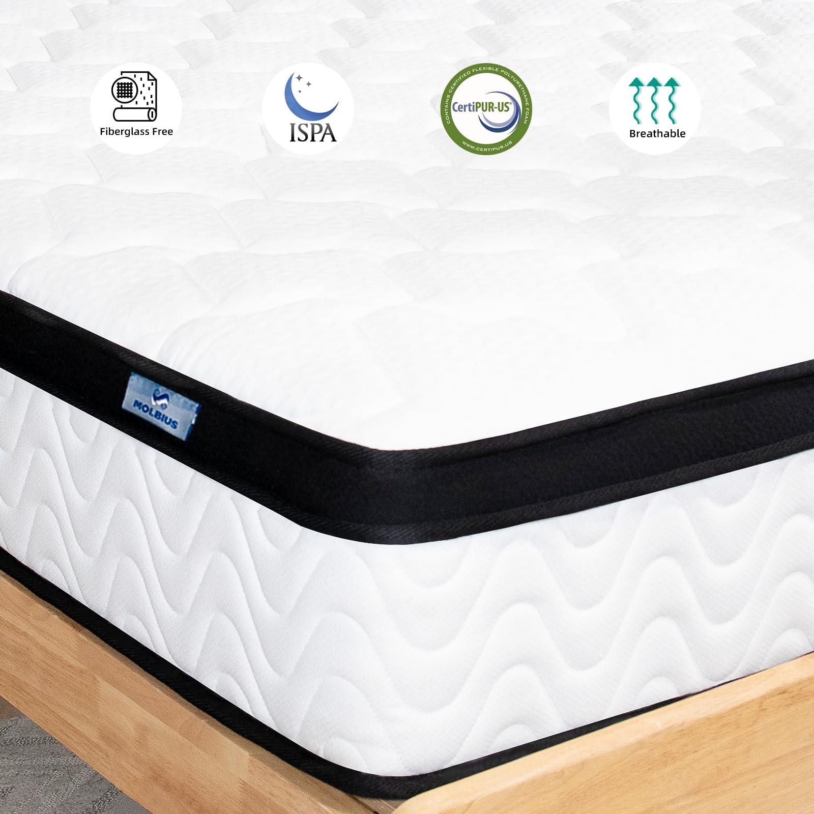 MOLBIUS MOLBIUS King Size Mattress | 12 Inch Hybrid Mattresses King in a Box | Medium Firm Memory Foam and Individual Pocket Springs | Fiberglass Free Bed Matress | Breathable | CertiPUR-US
