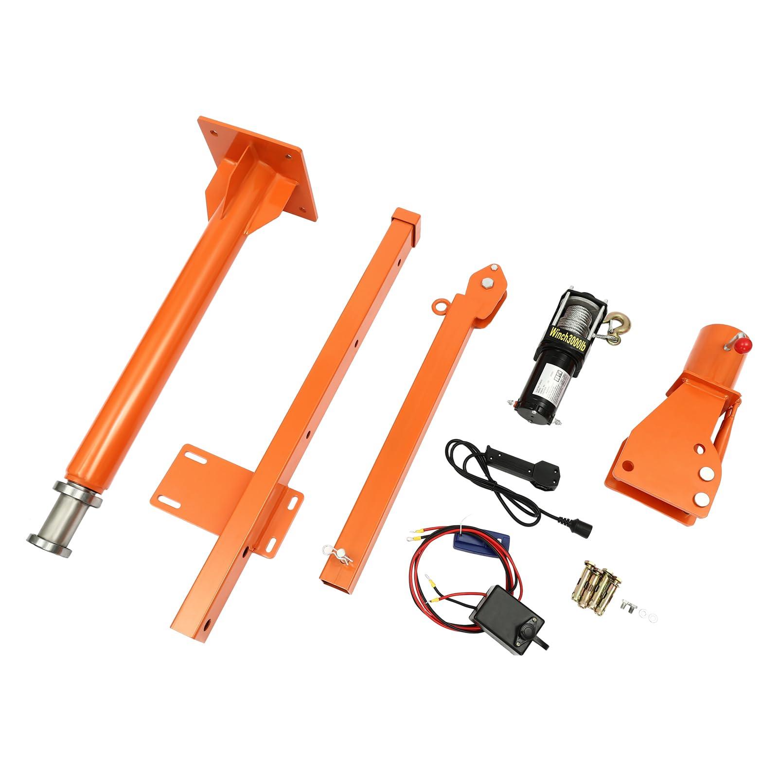 BILPIKOGoo 1100 LB Truck-Mounted Crane, with Electric Winch 12V, Painted Q235 Steel Pickup Truck Jib Cranes 360 Rotate Base for Engines Hoist, Shop Crane