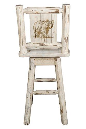 Montana Woodworks Montana Woodworks Montana Collection Barstool with Back & Swivel, Laser Engraved Bear Design, Ready to Finish