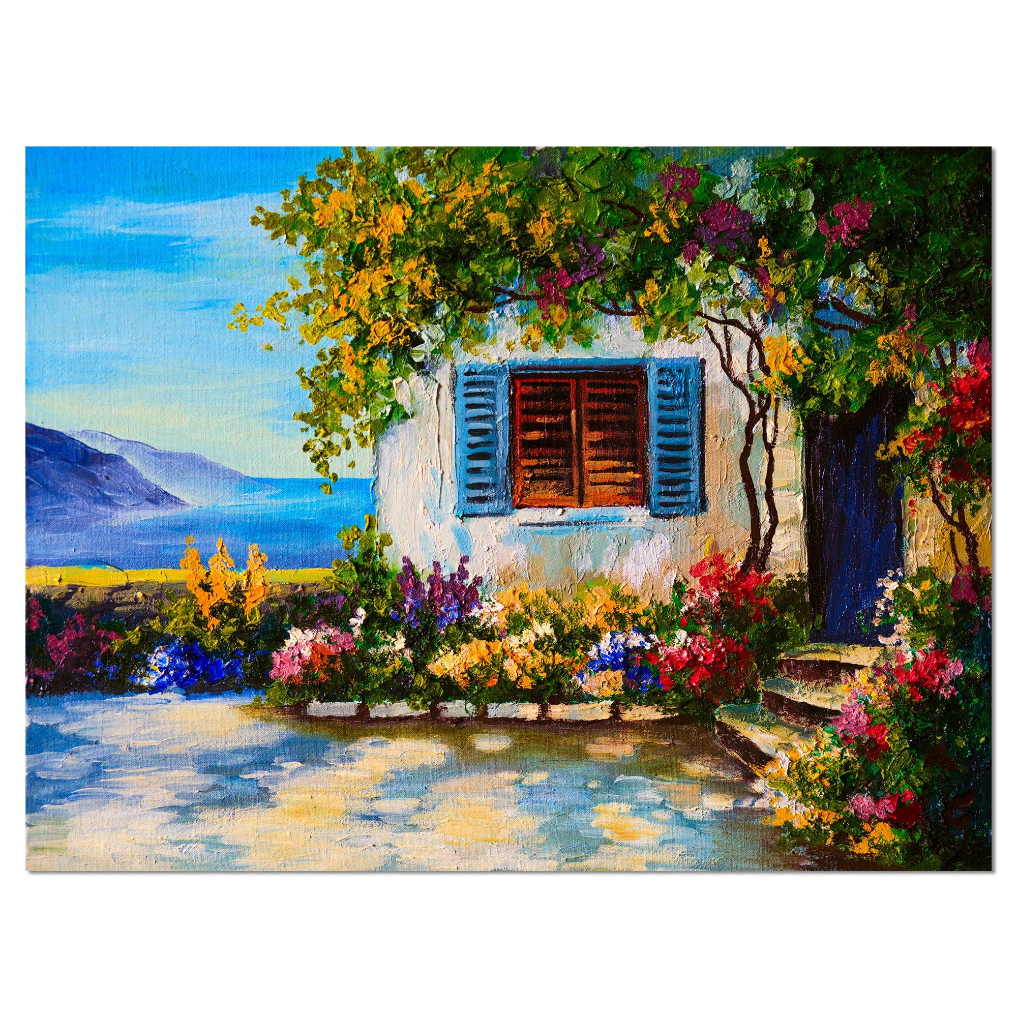Designart House Near Sea Oil Painting Landscape Painting Canvas Print