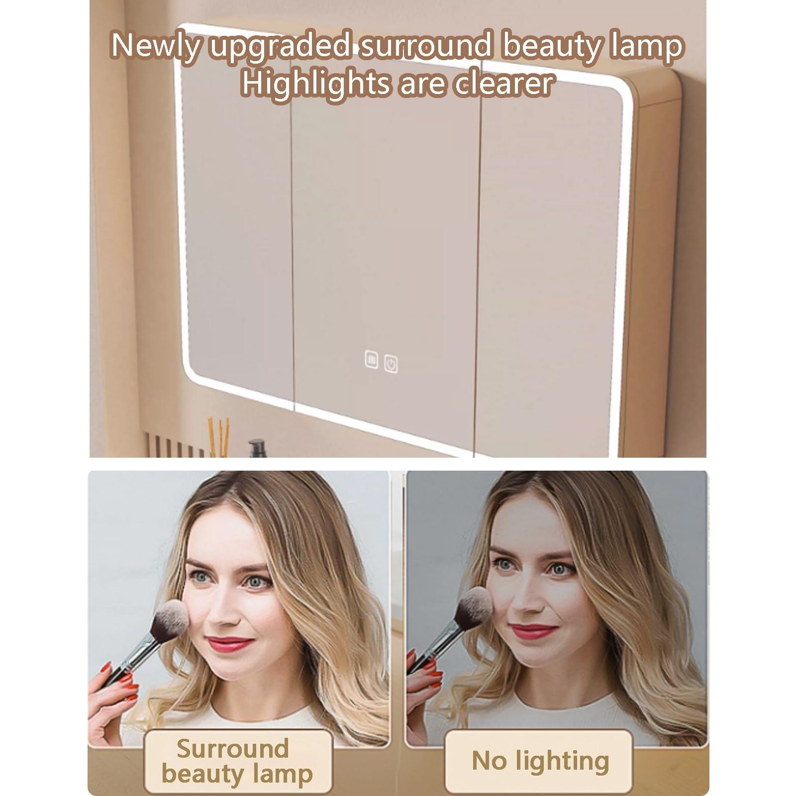 YITAYMLI Led mirror medicine cabinet,bathroom medicine cabinet with mirror and lights,Aluminum bathroom mirror with storage wall mounted,Intelligent defogging,bathroom vanity mirror,touch control,Stepless dimm