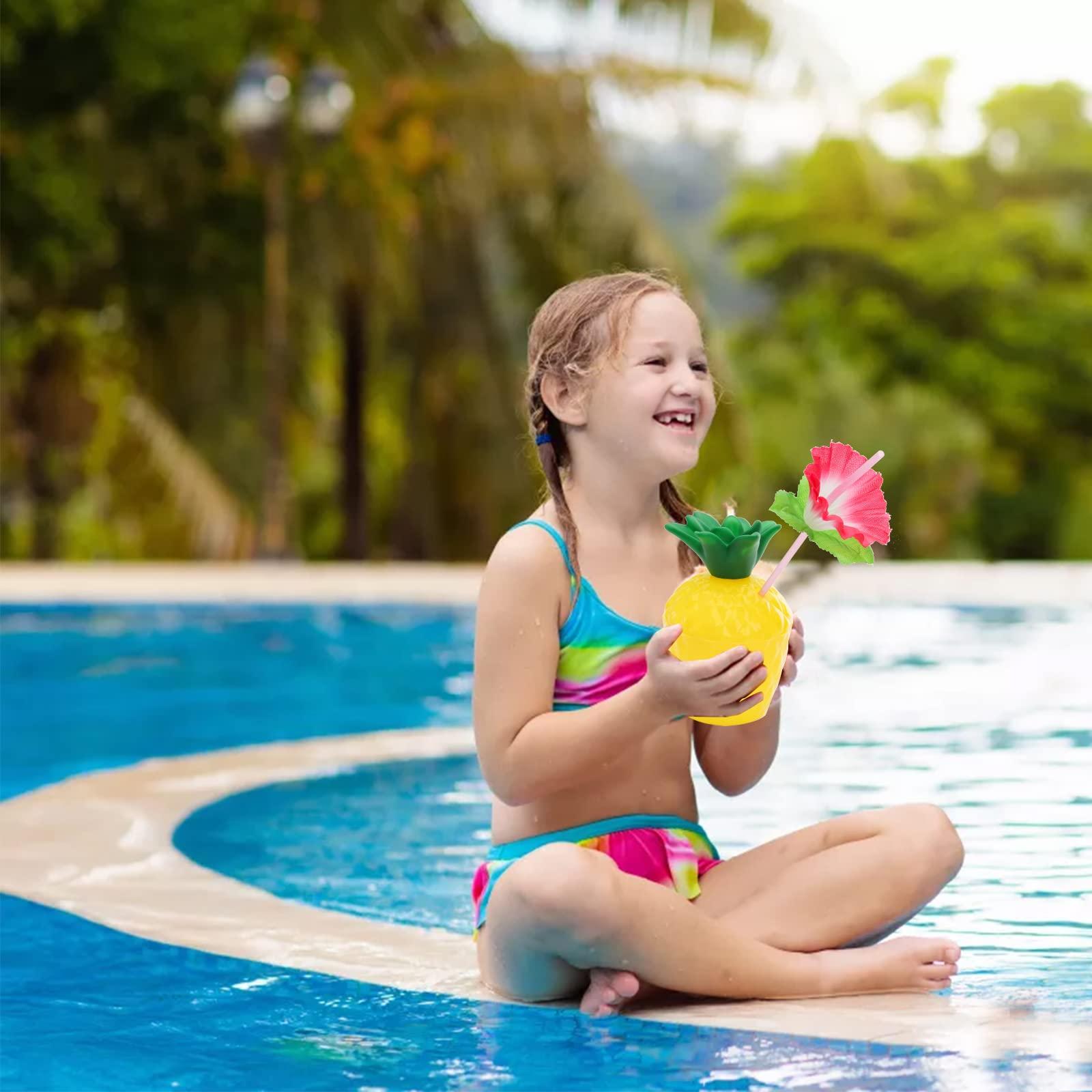 Cedilis Cedilis 12 Pack Plastic Pineapple Cups with Lids and Straws, Hawaiian Luau Party Cups, Tiki Cups for Hawaiian Party Favor Decorations, 10oz