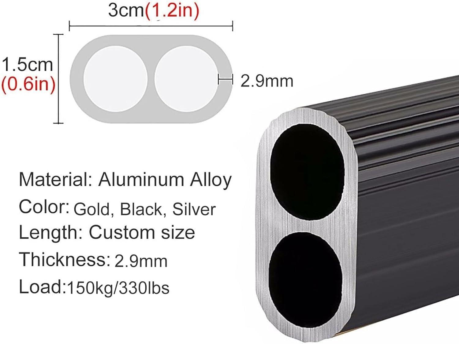 BYZOMU Oval Clothes Pole For Wardrobe Heavy Duty 160 150 140 160 120 110 100 90 80 70cm Long, Wall Mounted Metal Closet Rods Clothes Hanger With End Supports, Load 330lbs ( Color : Gold , Size : 33inch/83.8c