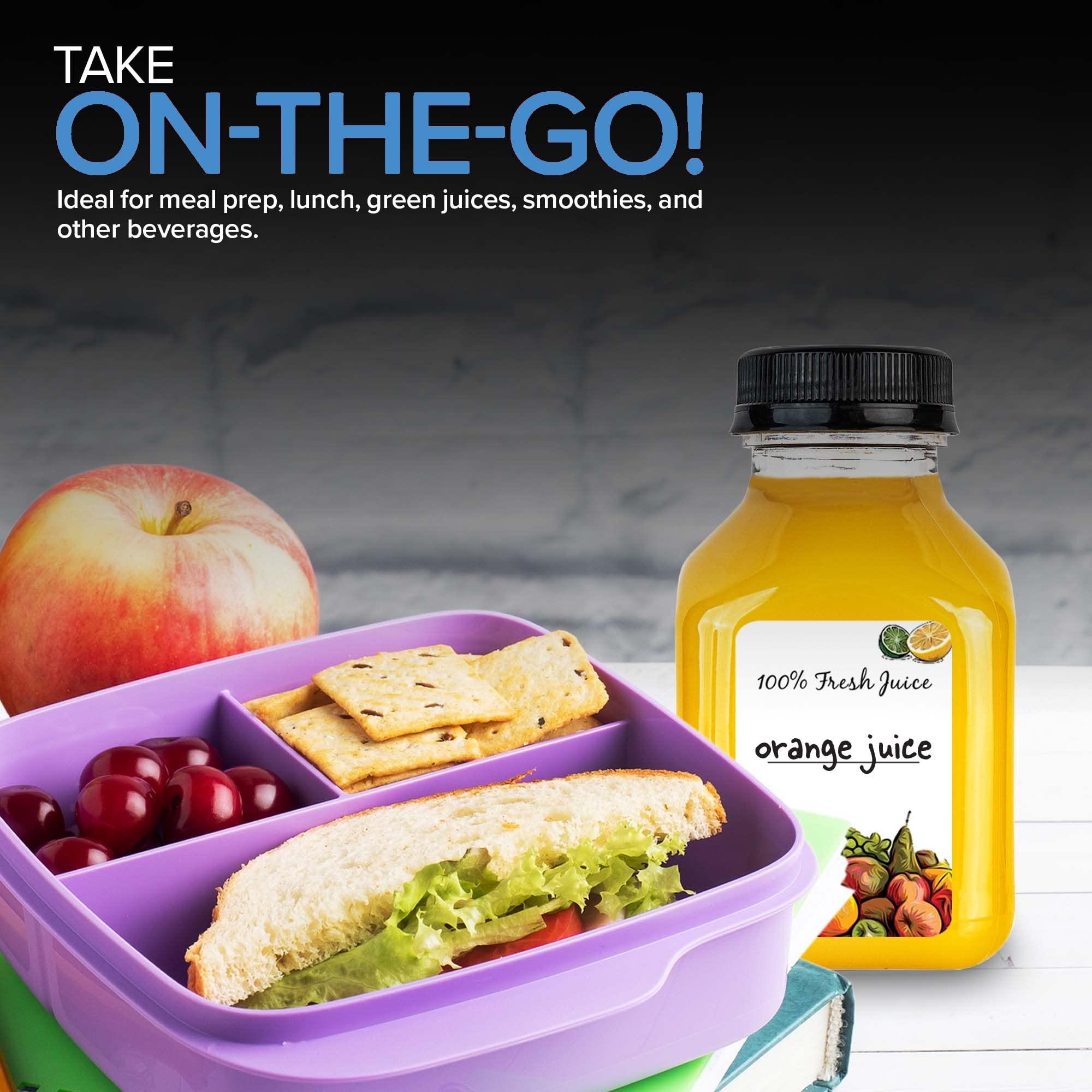 Stock Your Home 8 oz Juice Bottles with Caps for Juicing (12 pack) - Reusable Clear Empty Plastic Bottles - 8 Oz Drink Containers for Mini Fridge, Juicer Shots - Mini Water Bottles - Includes Labels, Brush & Funnel