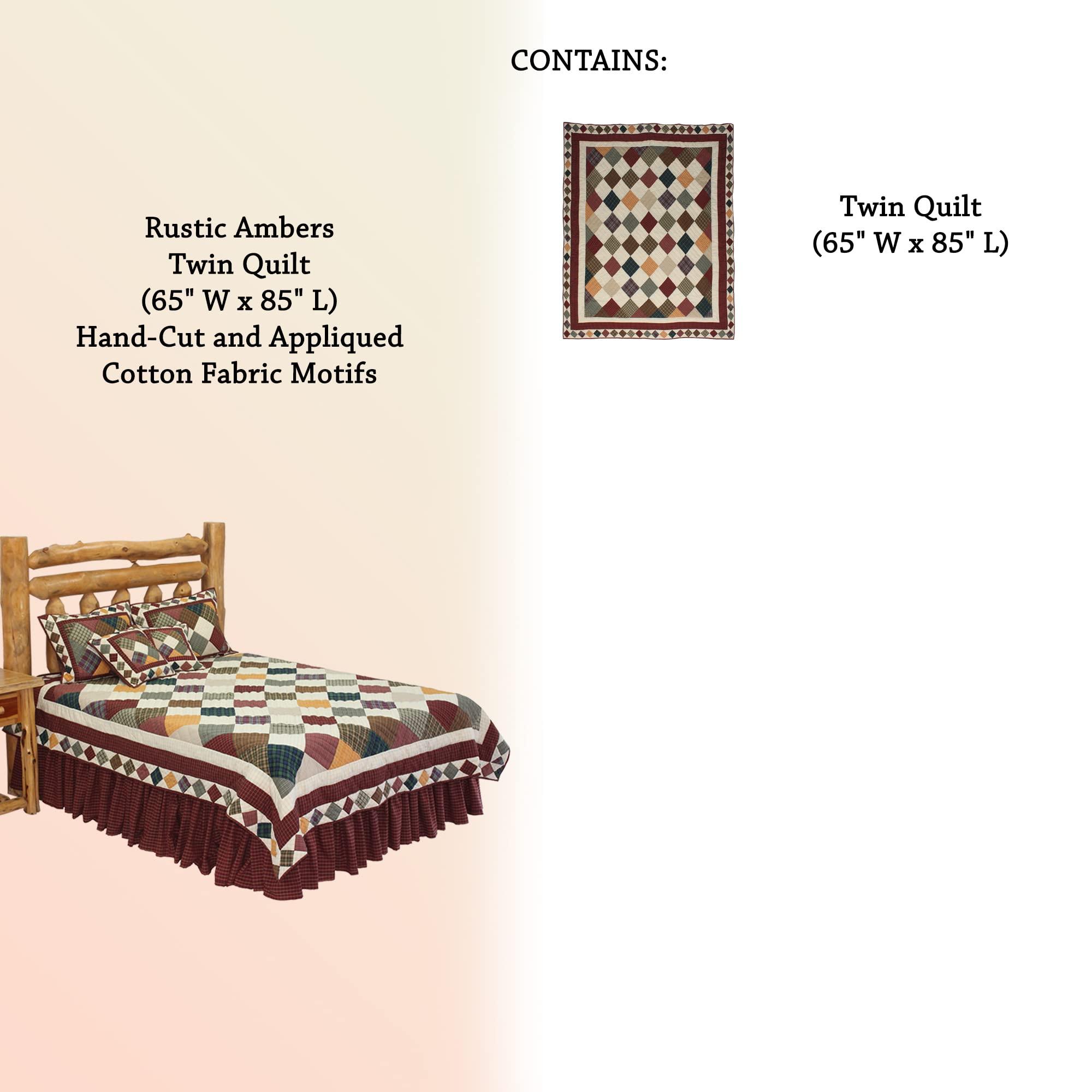 Patch Magic Rustic Ambers Twin Quilt (65\" Wx85 L), Hand-Cut and Patchwork Cotton Fabric Blocks