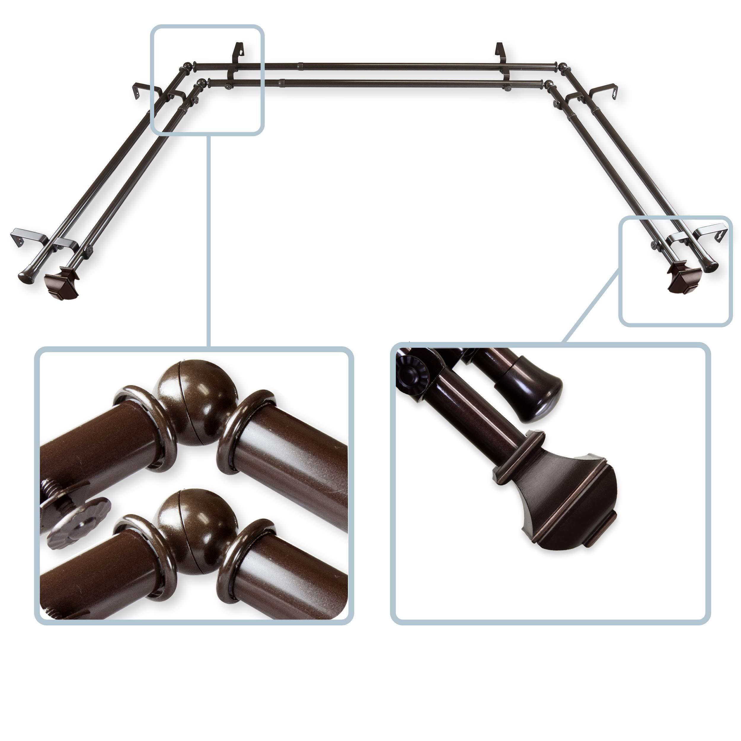 Rod Desyne Rod Desyne 13/16" Moyat Bay Window Double Curtain Rod, 20-36", 38-72", Cocoa