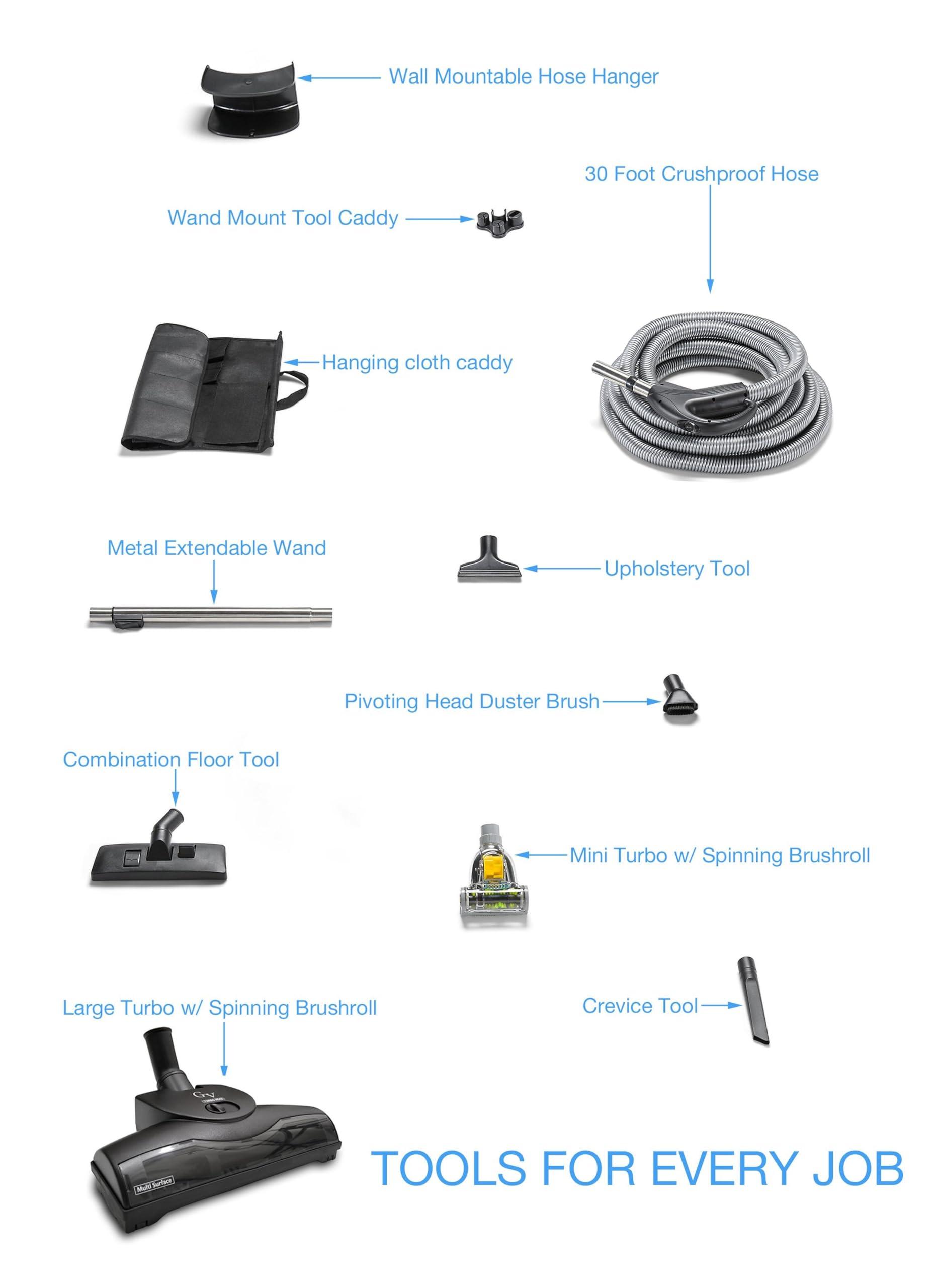 GV Universal Central Vacuum Hose Kit with Turbo Nozzles - Fits All Brands