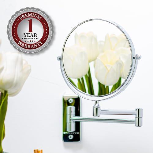 OVENTE OVENTE 7\" Wall Mounted Makeup Mirror with 1X/10X Magnification, Double Sided Magnifying Round Bathroom Vanity Mirror, 360 Swivel Design, Extendable and Folding Arm, Polished Chrome MNLFW70CH1X10X
